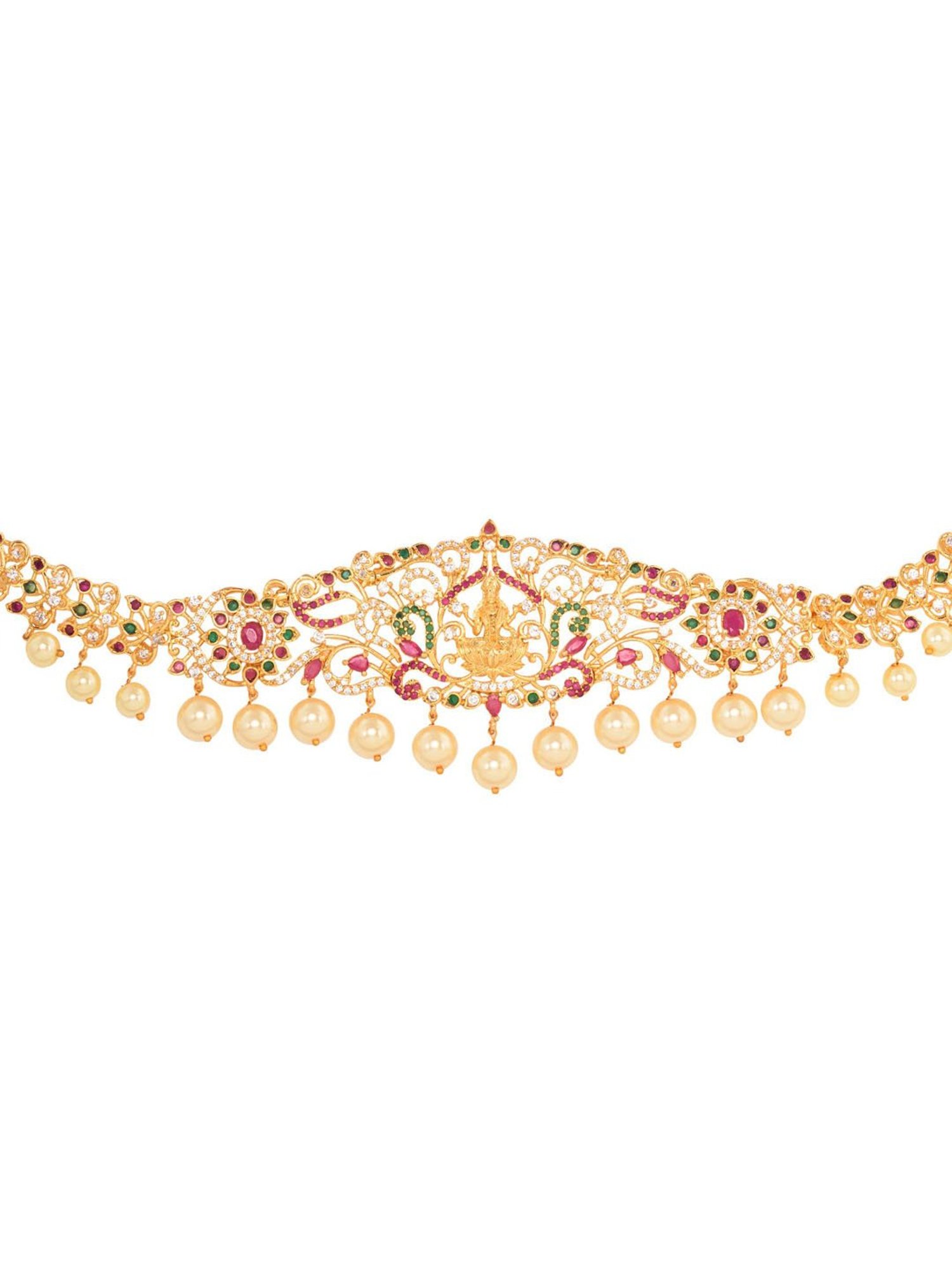 Saraf Rs Jewellery Red & Green Ad Studded Gold Plated Goddess Lakshmi Templef Kamarbandh