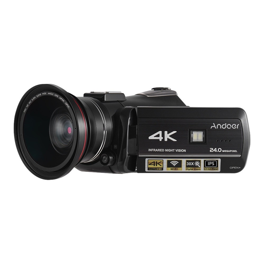 Andoer AC3 4K UHD 24MP Digital Video Camera Camcorder DV Recorder 30X Zoom WiFi Connection IR Night Vision 3.1 Inch IPS LCD Touchscreen Hot Shoe Mount with 2pcs Rechargeable Batteries + Extra 0.39X