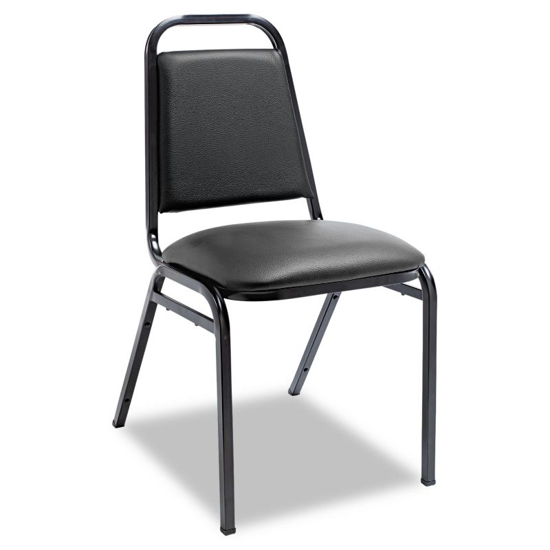 Alera Padded Steel Stack Chair w/Square Back, Black Vinyl, Black Frame, 4/Carton SC68VY10B