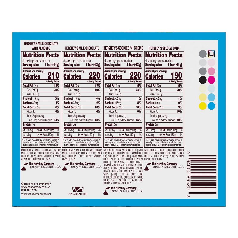 Hershey's Milk Chocolate, Dark Chocolate and White Crème Assortment Candy Bars Variety Pack - 27oz/18ct
