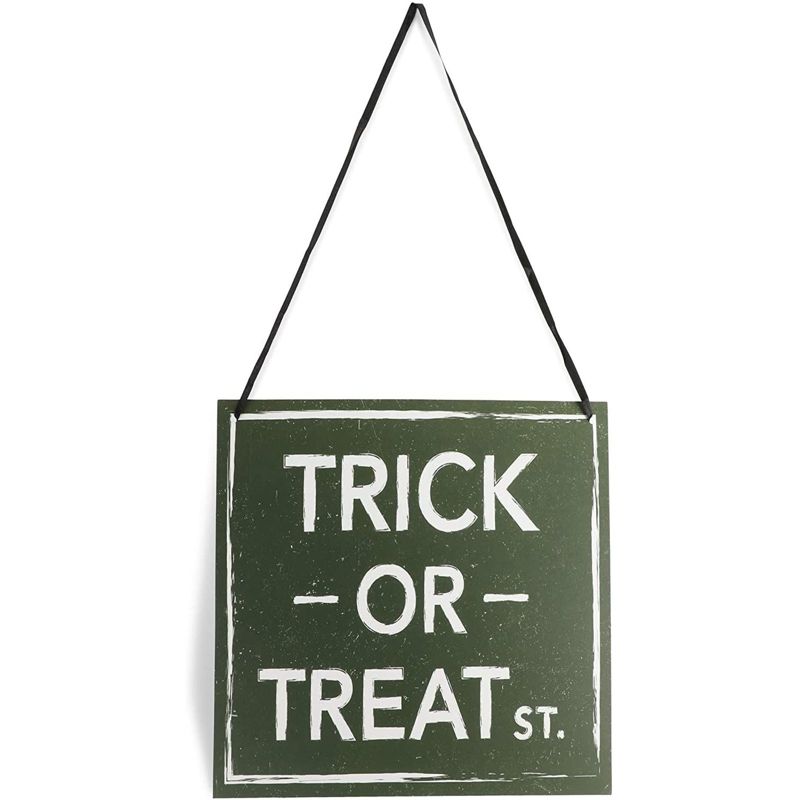 Spooky Central 12 Pack Halloween Party Decorations, Beware Signs with Rope (11.8 x 9.8 In)
