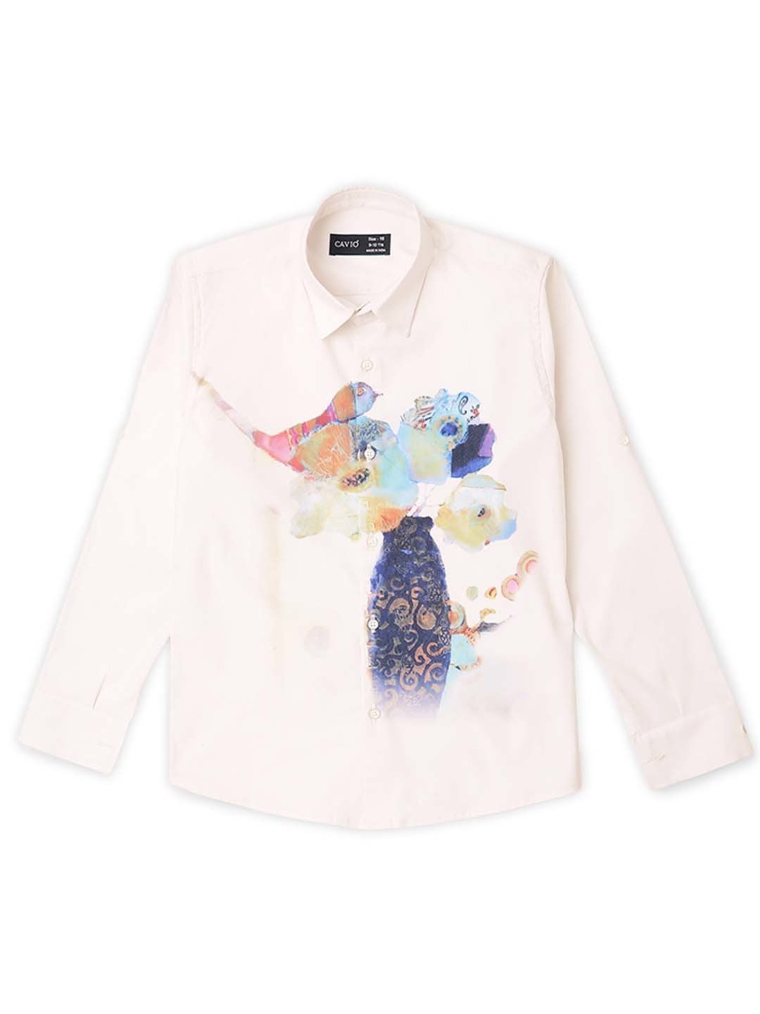 Cavio Kids Cream Cotton Printed Full Sleeves Shirt