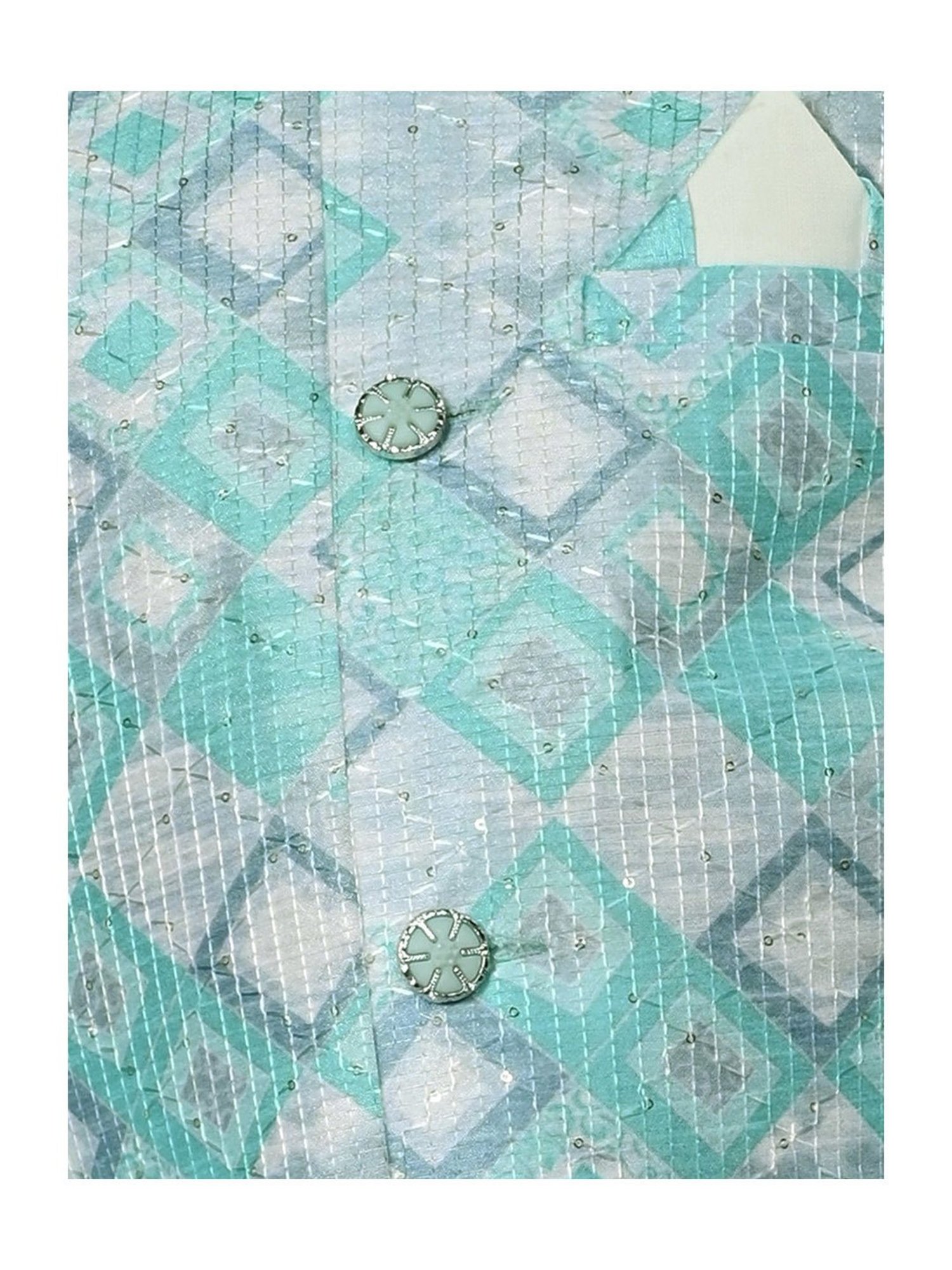 Ahhaaaa Kids Blue & White Embellished Full Sleeves Sherwani With Pyjamas