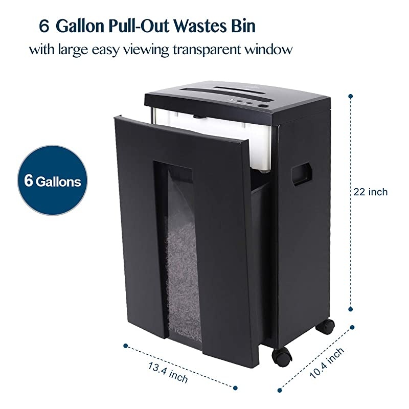 10Sheet Super Micro Cut High Security Level P5 Heavy Duty PaperCDCard Ultra Quiet Shredder for Home Office by 40 Mins Running Time and 6 Gallons Pullout Waste Bin SD9112 Black ETL