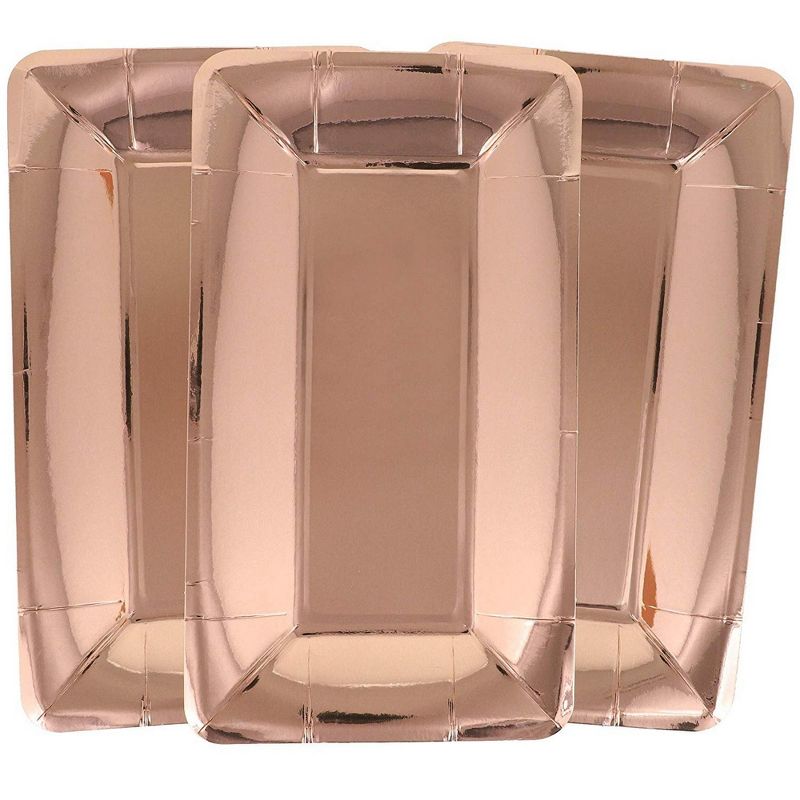 Juvale 24-Pack Rectangular Paper Party Appetizer Plates, Rose Gold Foil 9"x5"