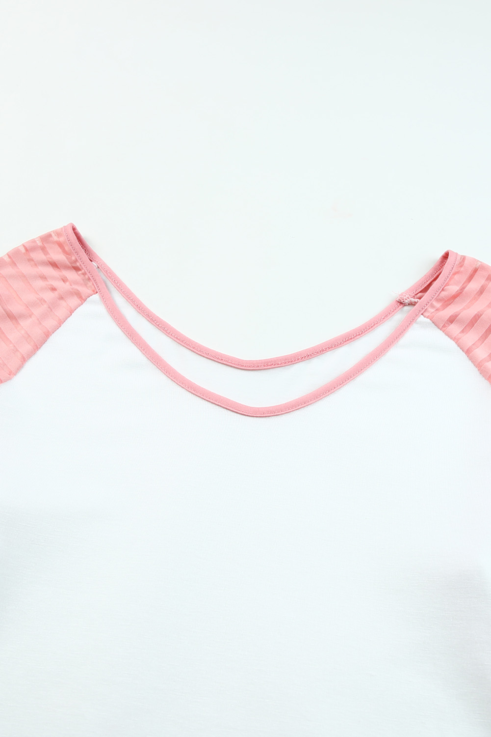 White and Pink V Neck Pullover Long Sleeve Shirt