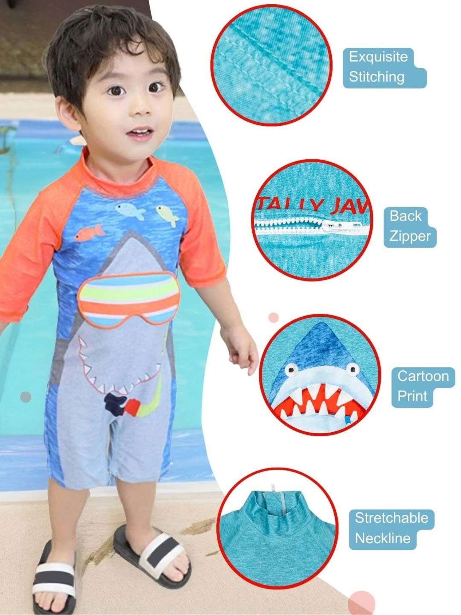 Baby Moo Kids Blue & Orange Printed Swimming Costume