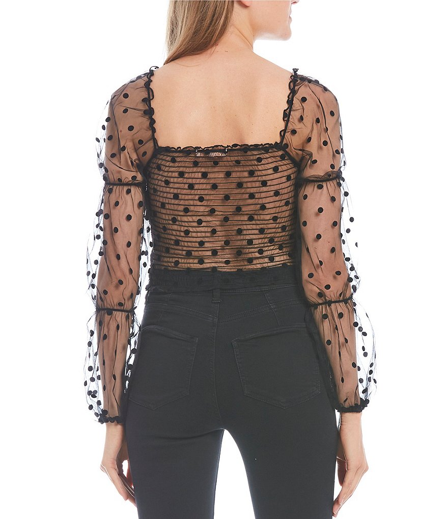 Evolutionary Long Sleeve Smocked Flocked Dot Top