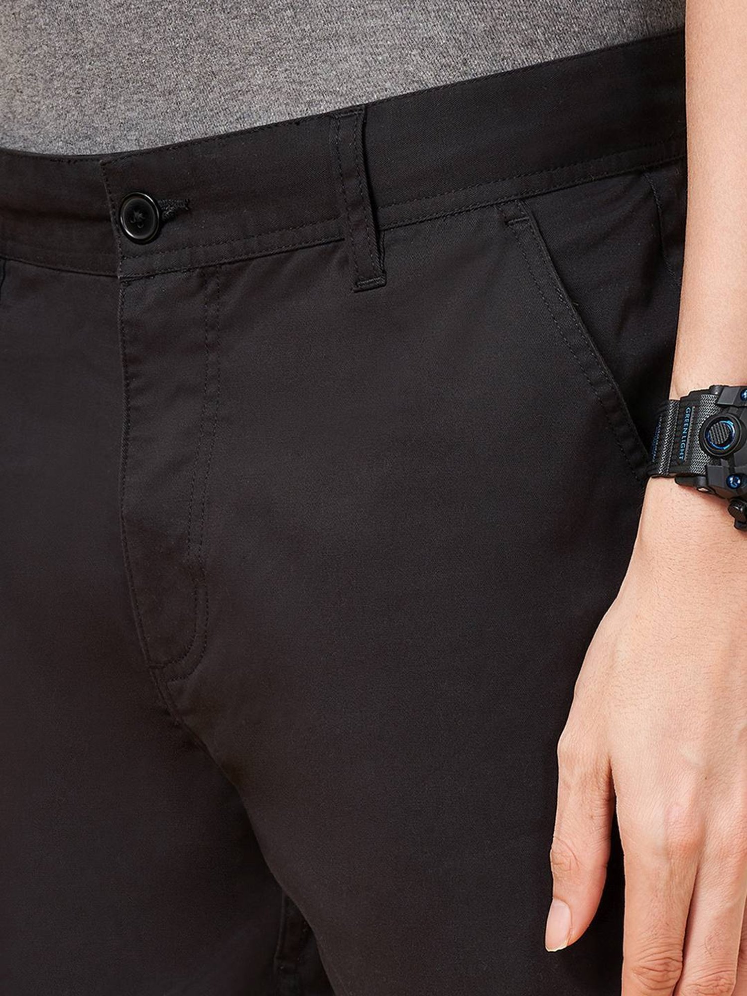 YU by Pantaloons Black Cotton Regular Fit Trousers