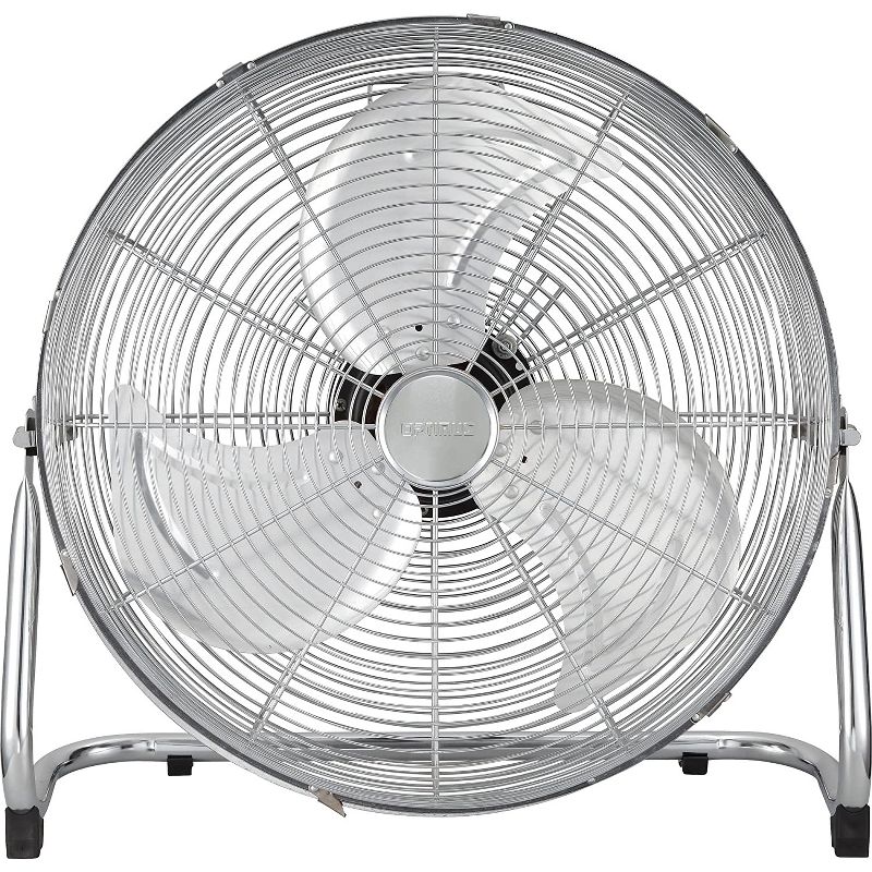 Optimus F-4182 Heavy Duty Aluminum Blades 12 Inch 3 Speed Front Mounted Control Industrial Grade Floor Fan with Safety Wire Grill, Chrome