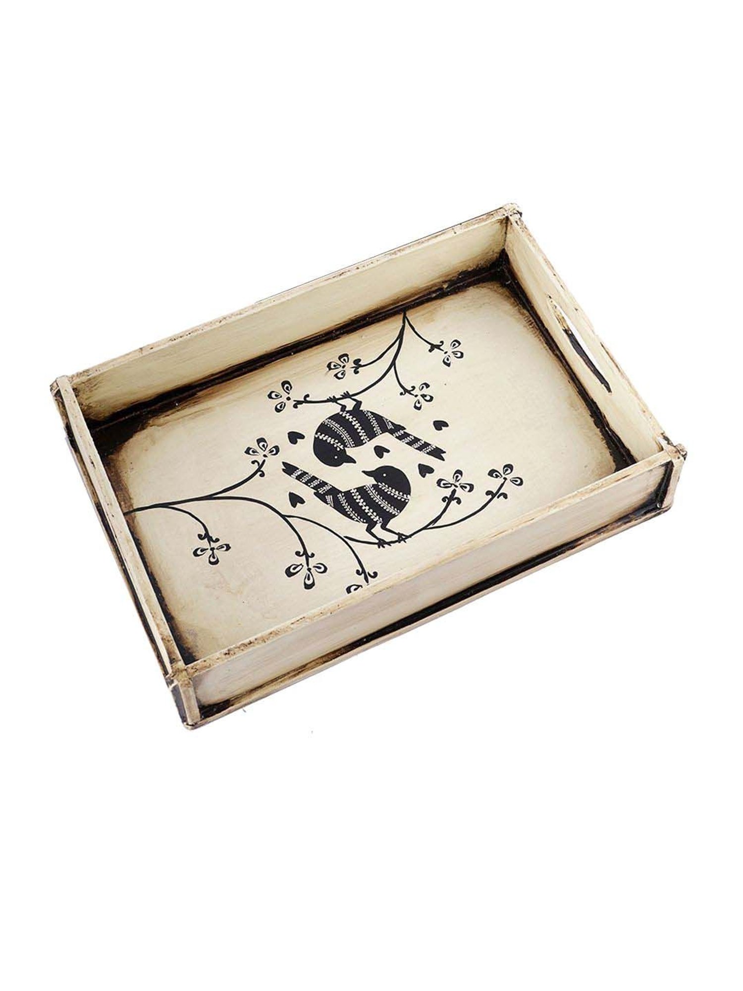 Aapno Rajasthan White & Black Wooden Serving Tray