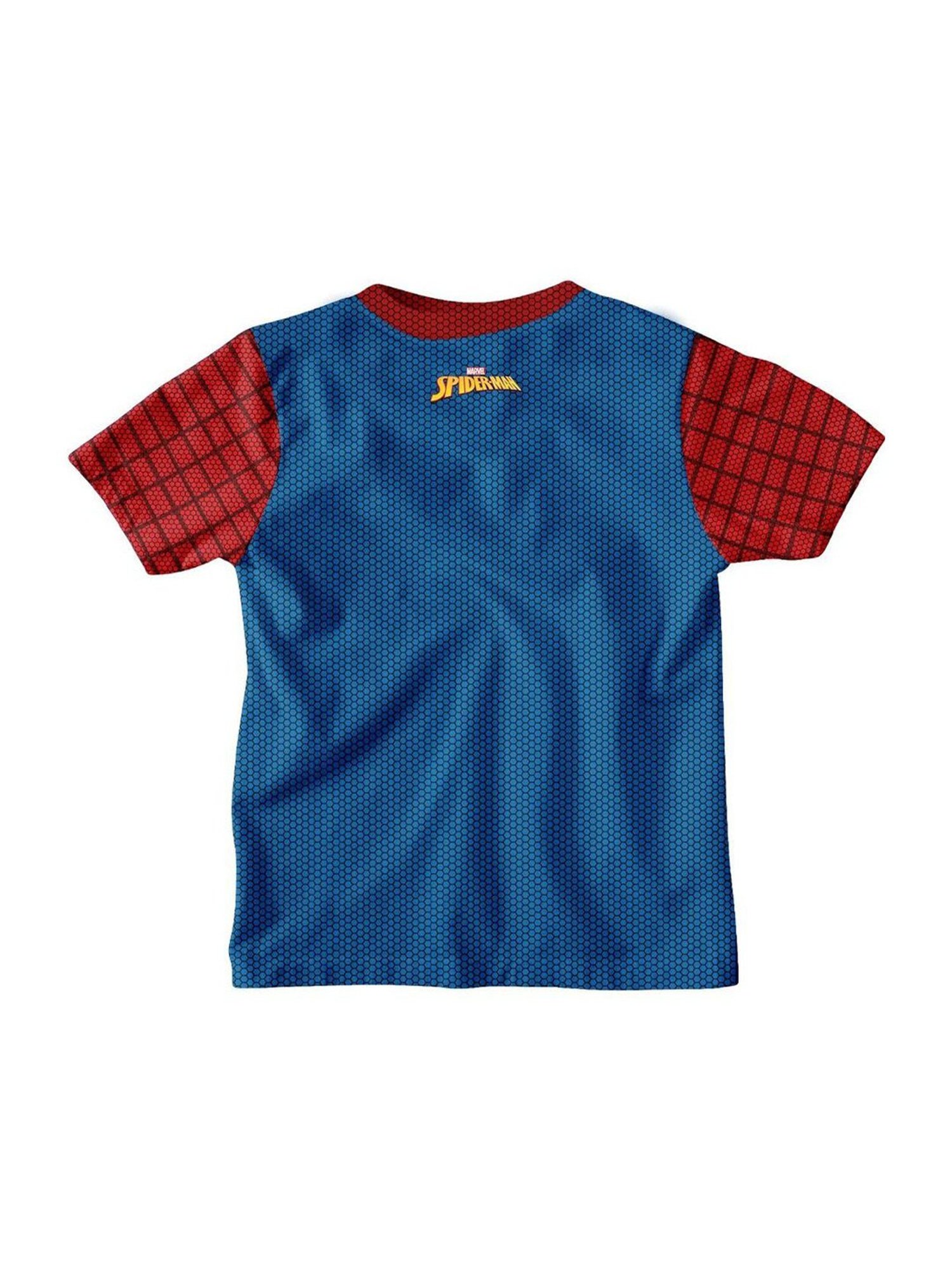 Bonkids Kids Red & Blue Cotton Printed Spiderman T-Shirt