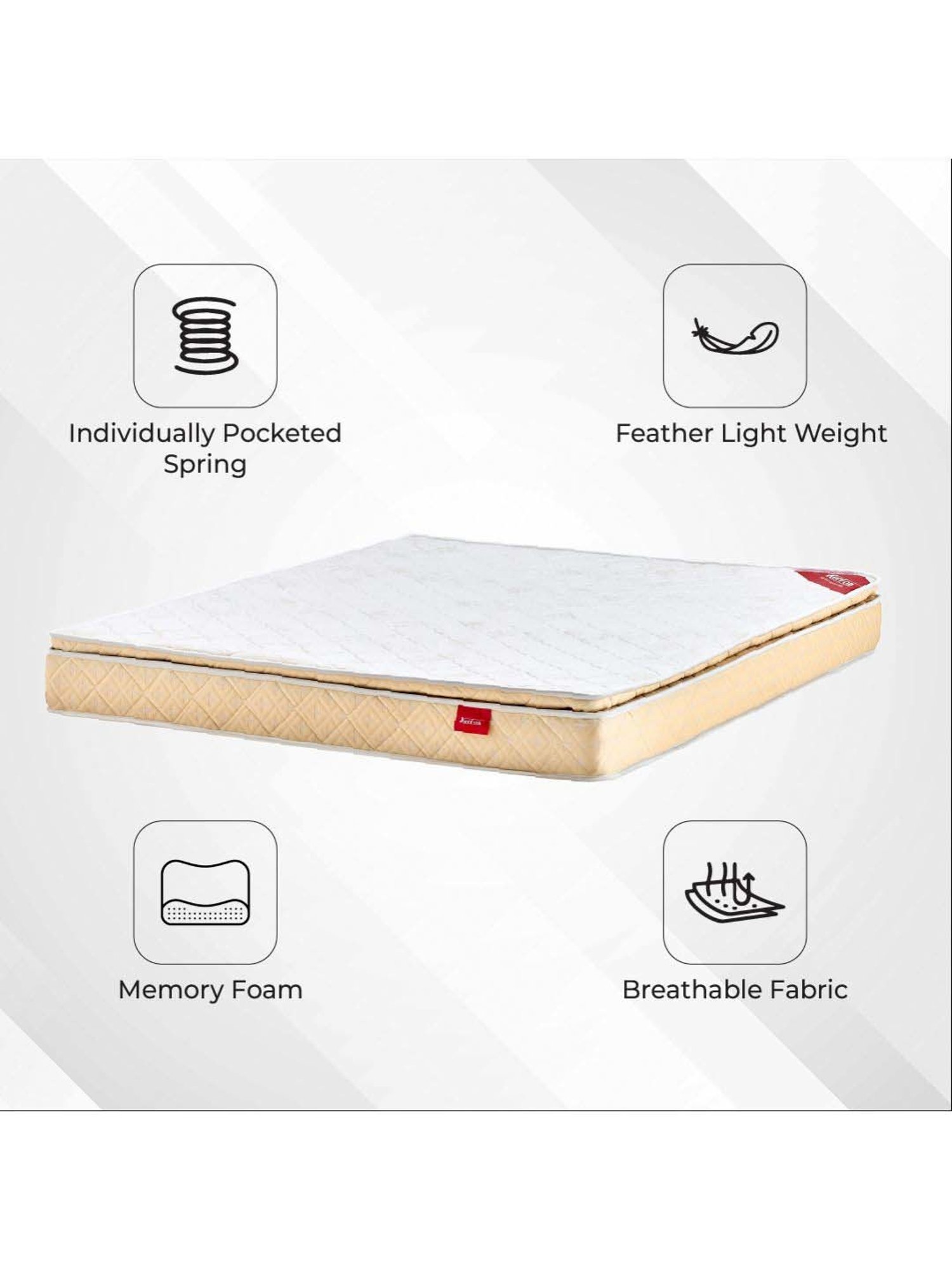 Kurlon Supernova White & Beige Pocket Spring Single Size Bed Mattress