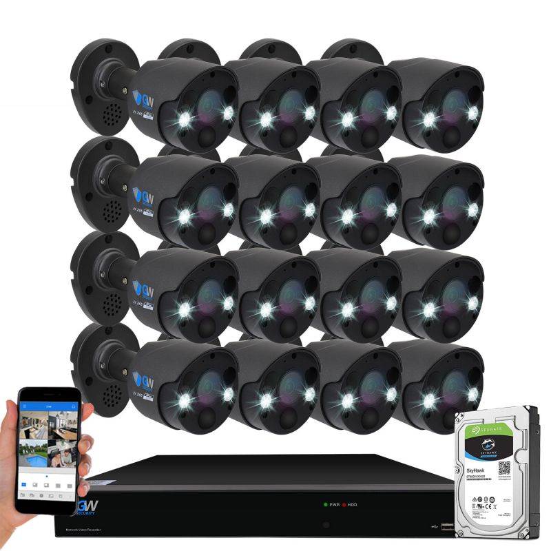 GW Security 2-Way Audio Floodlight 5.0 Megapixel PoE Security Camera System, 8 Channel 4K NVR with 4 x 5MP Full-time Color Night Vision IP Camera, Thermal PIR Heat & Motion Sensing, Two Way Talk