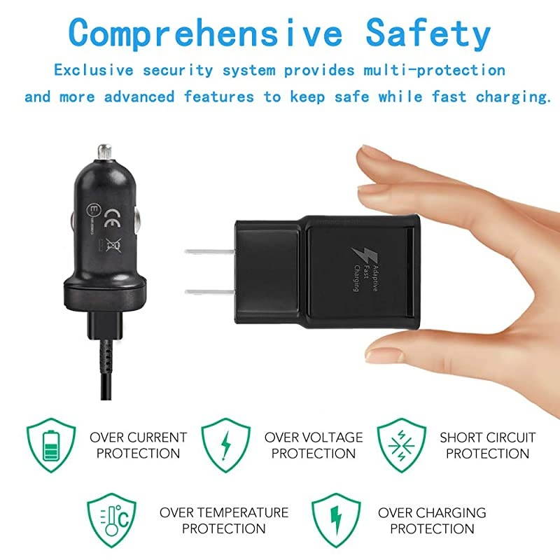 Samsung Adaptive Fast Charger Kit for Samsung Galaxy S10/ S10e/ S9/S8/S8 Plus/Note 8/9, USB 2.0 Recharger Kit (Wall Charger + Car Charger + 2 x Type C USB Cables) Quick Charger-Black