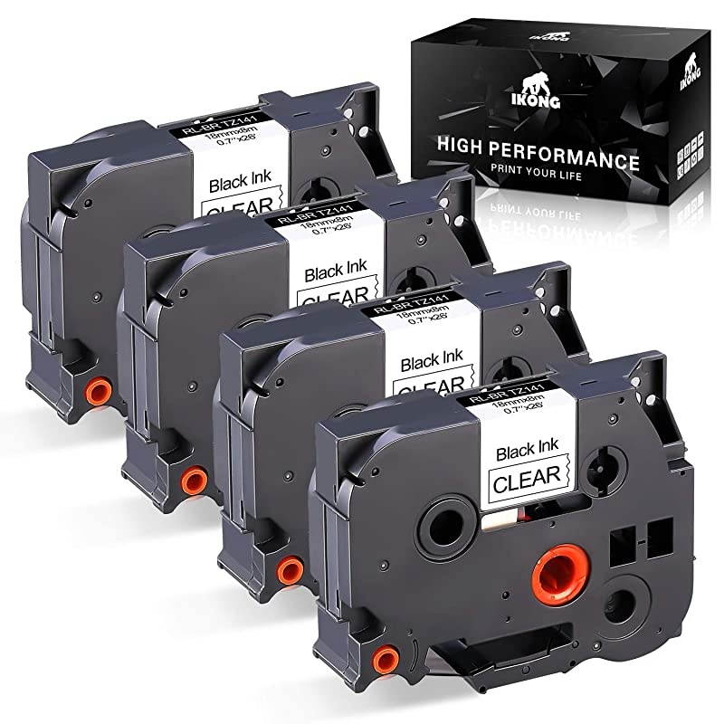 Compatible Label Tape Replacement for TZ TZE Black on Clear Standard Laminated Tape 18mm 07 Inch TZE141 TZ141 Compatible with Brother Ptouch PTD400 PTD600 PTD1880 PT1890W Label Maker 4 Pack