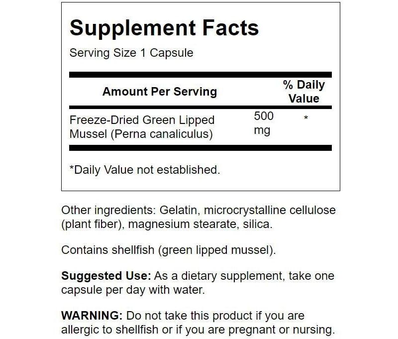 Swanson Green Lipped Mussel Capsules, 500 mg, 60 Count.