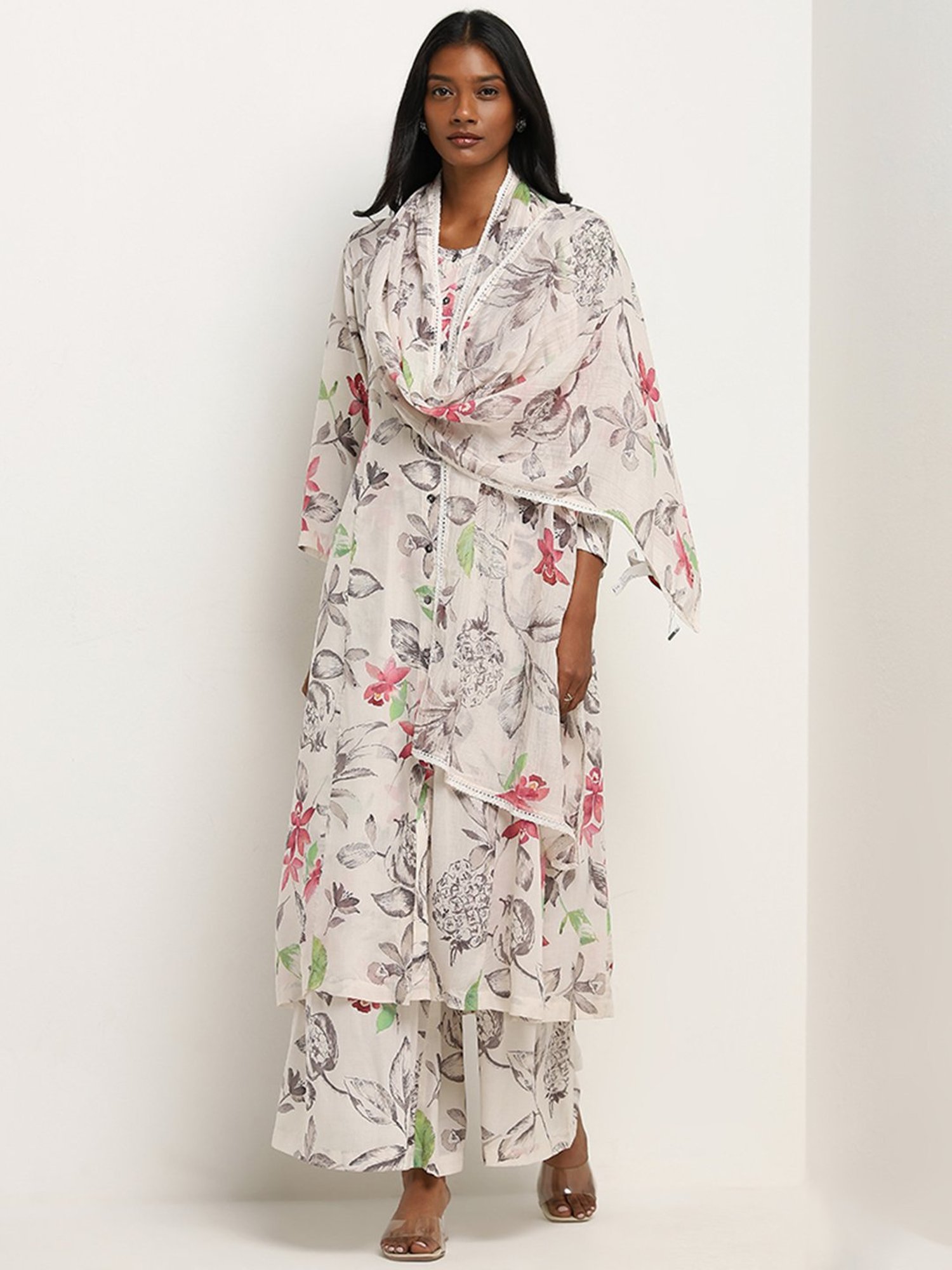 Zuba by Westside Off-White Floral Printed Dupatta