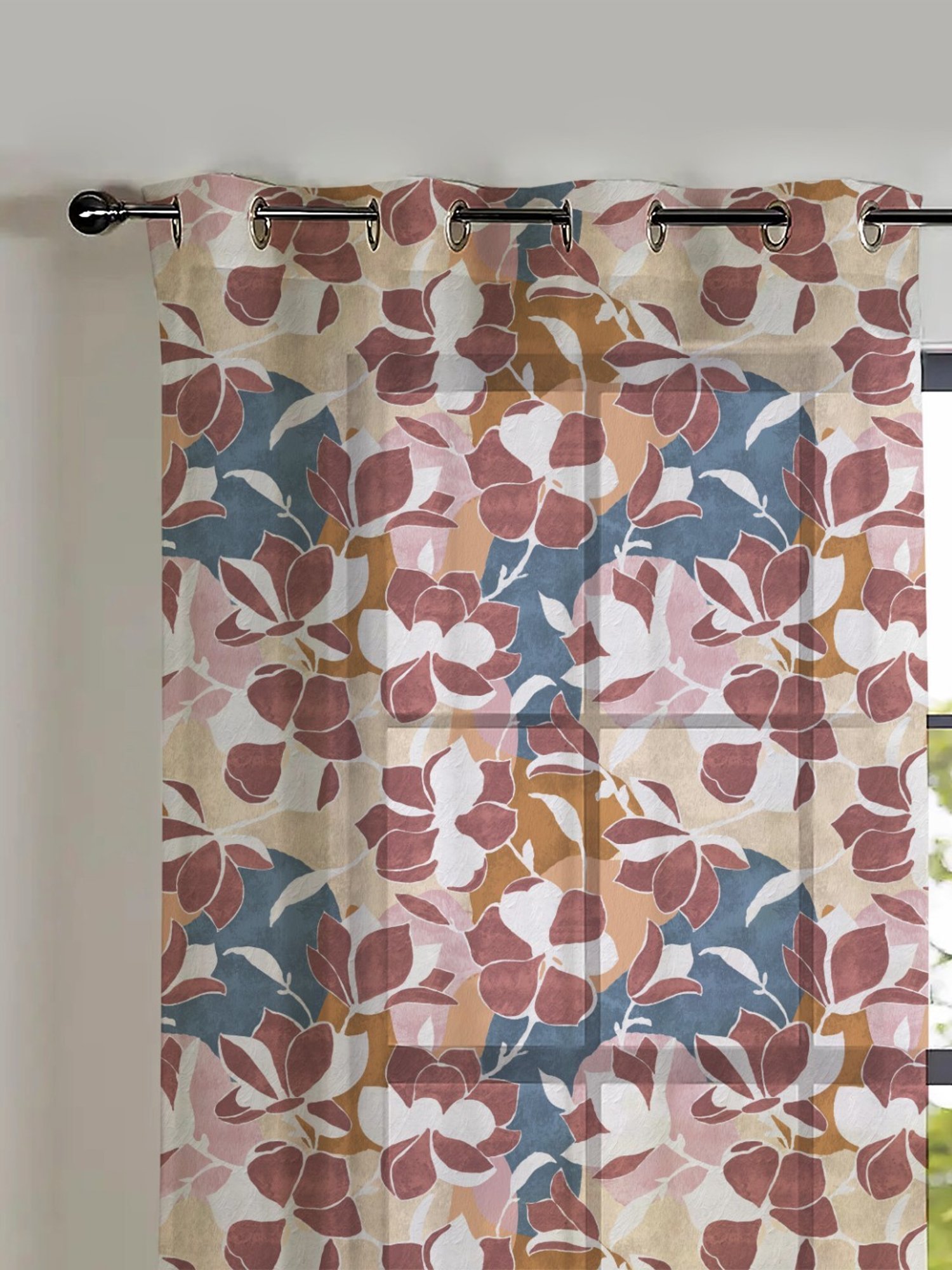 SPACES DRAPE STORY Boho Floral Multicolor Polyester 5 ft Sheer Window Curtains - Set of 2