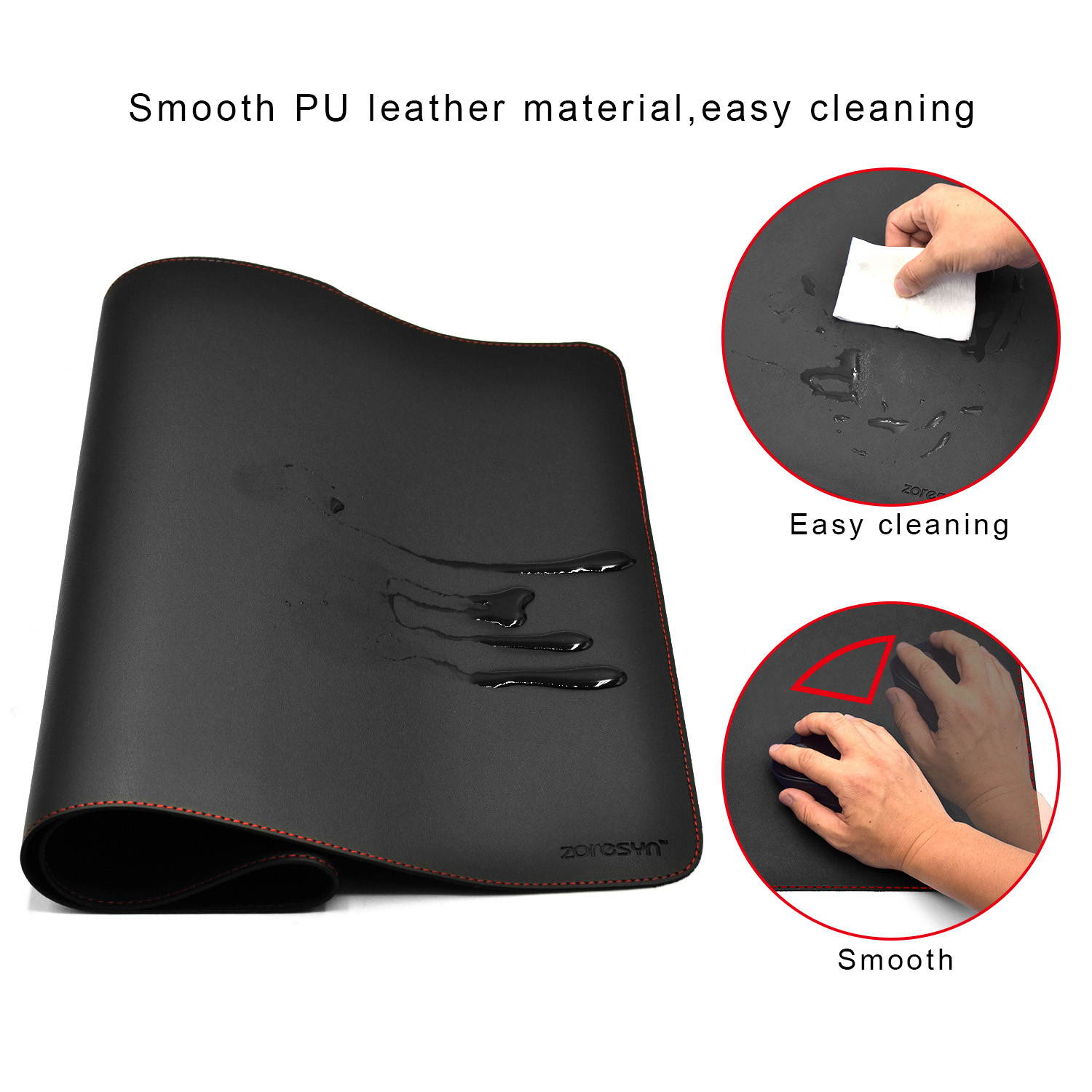Desk Blotter Protective Mat PU Leather Gaming Mouse Pad  900 *400 MM (Black)