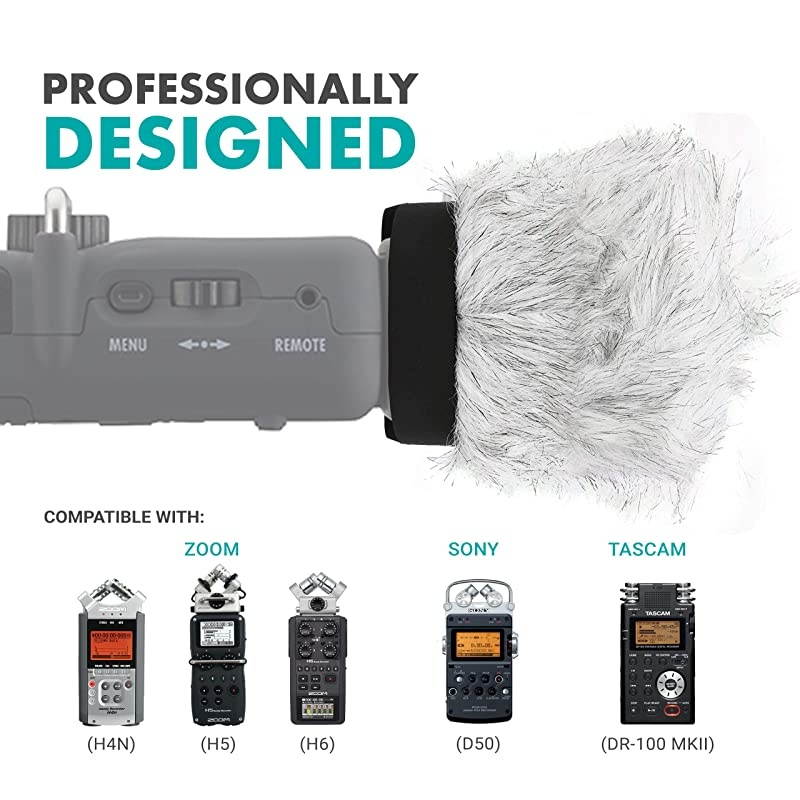 WSR30 Professional Furry Windscreen with Acoustic Foam Technology for Zoom H4n H5 H6 Tascam DR100 MKII and Sony PCMD50 Portable Digital Recorders