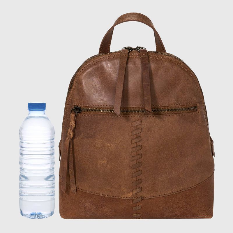 Bolo Zip Closure Leather Backpack - Brown