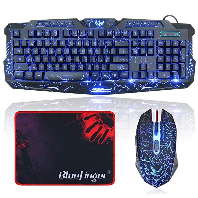 Gaming Keyboard and Mouse,USB Wired Backlit Gaming Mouse and Keyboard Combo,Letters Glow, 3 Color Crack Backlit,Illumination Keyboard and Mouse Set for Game and Work