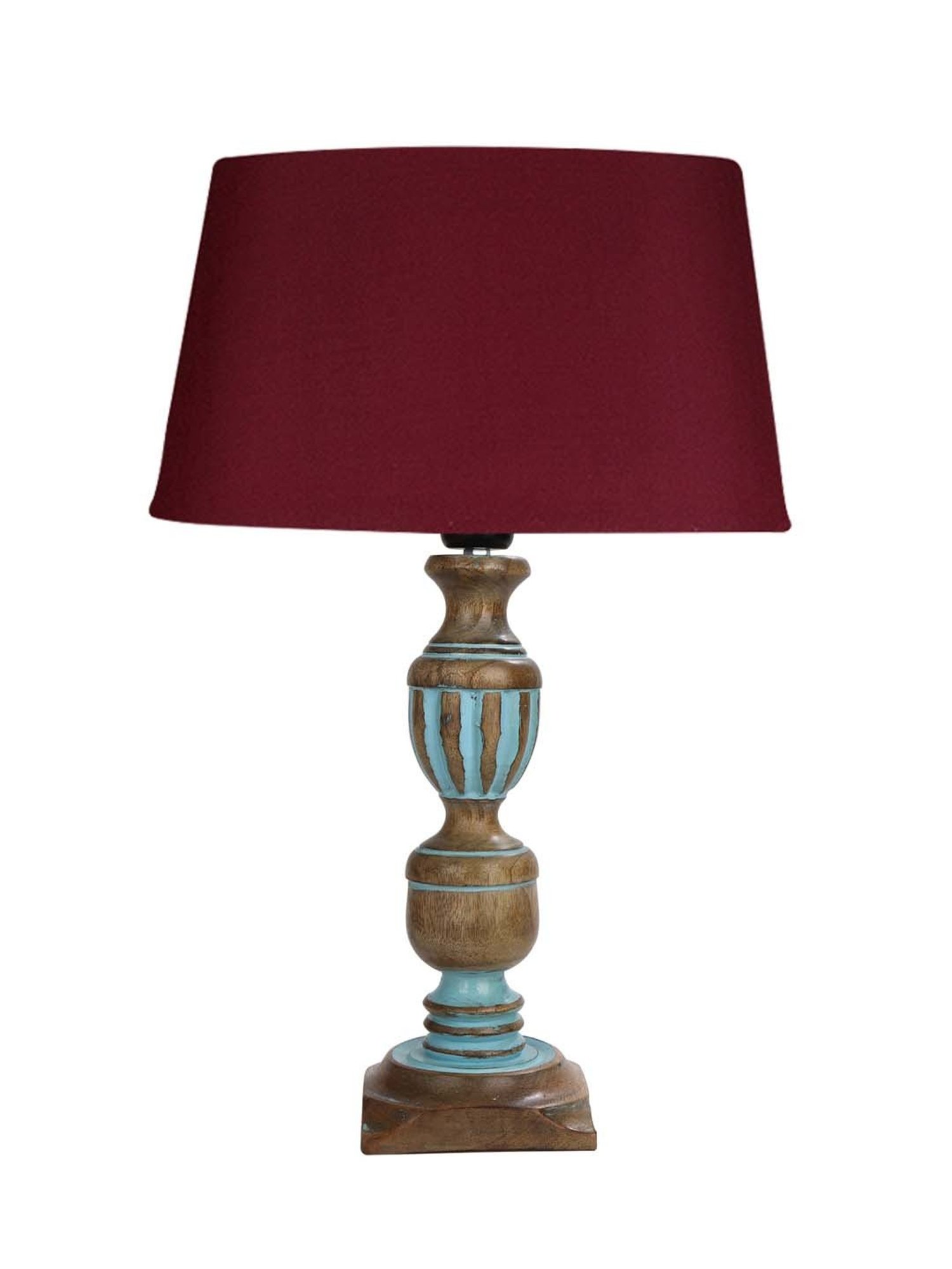 Homesake 'Rustic Distress' Red & Brown Wood Trophy Carved Table Lamp with Empire Shade - Set of 1