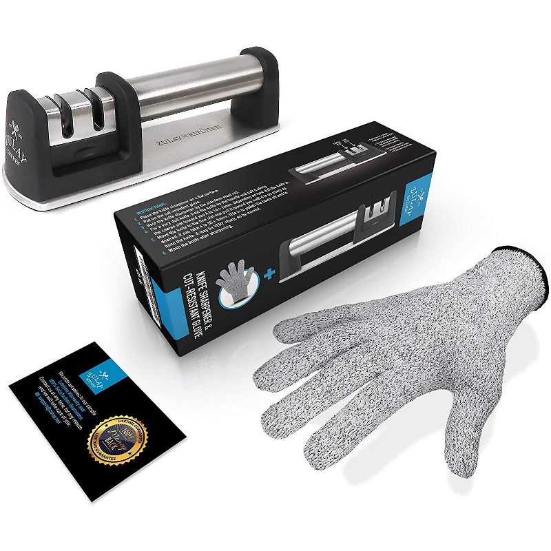 Zulay Kitchen Knife Sharpener with Glove - 2 Stage