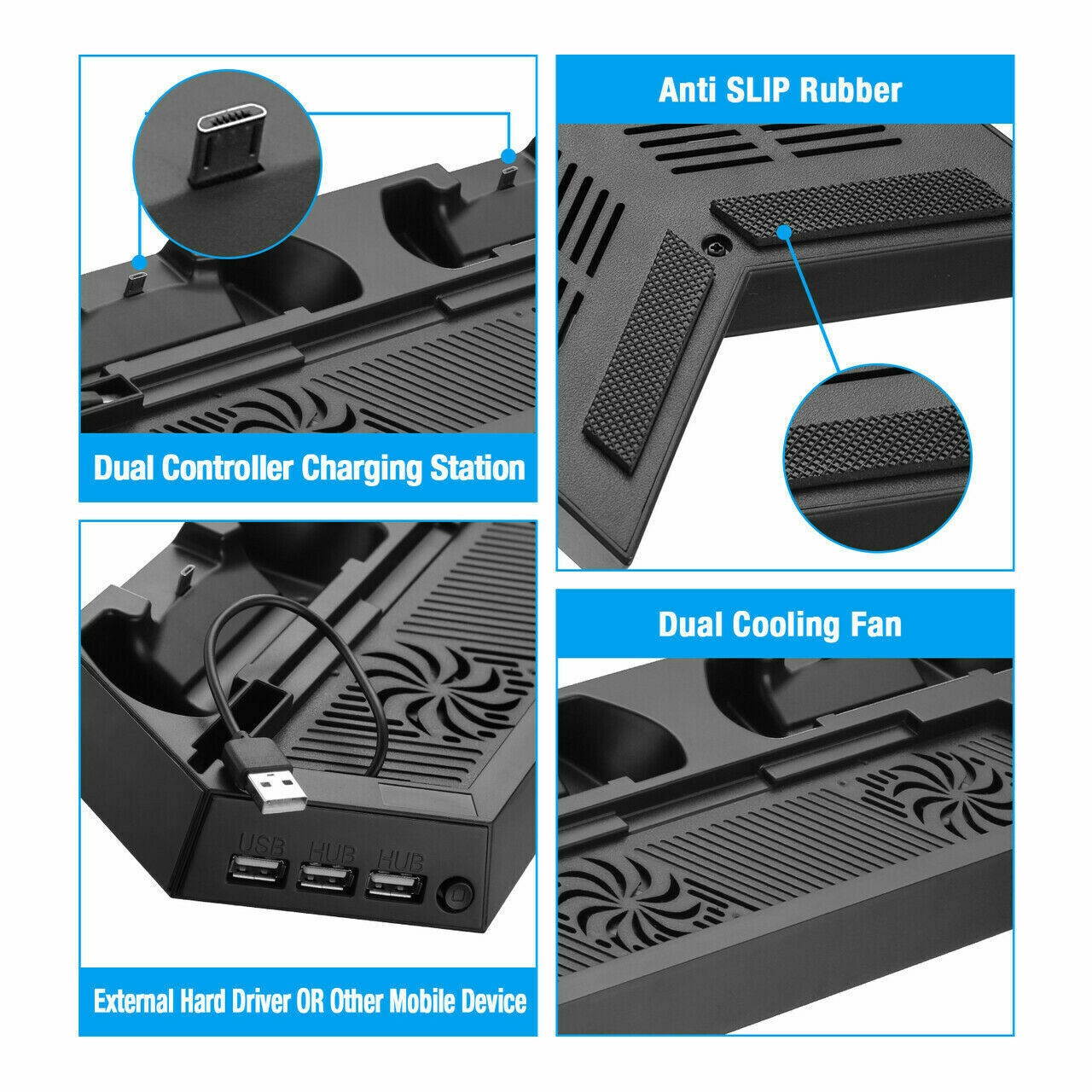PS4 Cooling Ston Vertical Stand 2 Controller Charging Dock For PlaySton 4