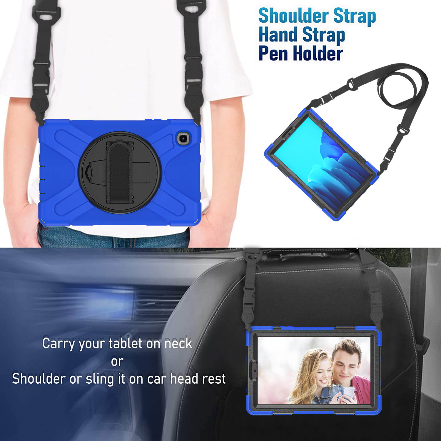 Galaxy Tab A7 Lite Case, Heavy Duty Rugged Shockproof Case with Adjustable Hand Strap, Carrying Shoulder Strap, Rotating Kickstand for Samsung galaxy Tab A7 Lite 8.7 inch 2021 Model SM-T220 SM-T225