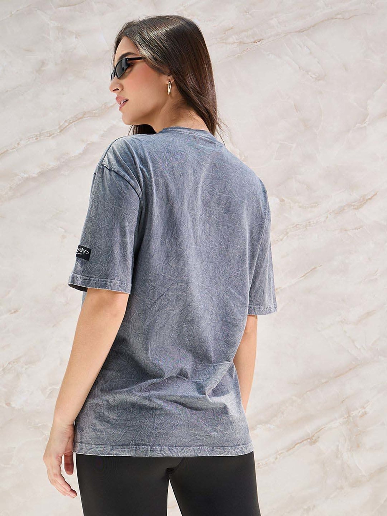 Styli Grey Cotton Textured Oversized T-Shirt