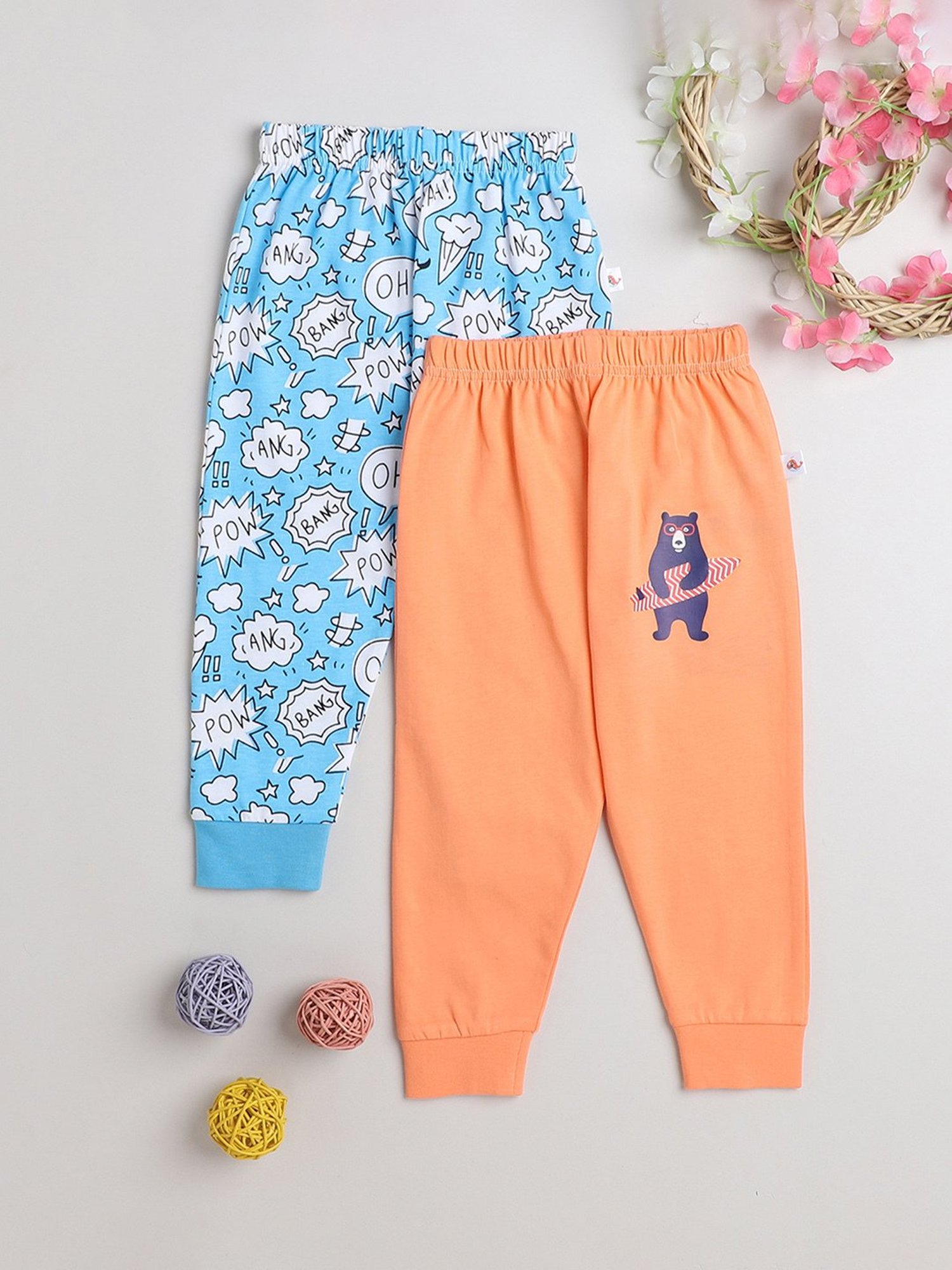 Bumzee Boys Orange & Light Blue Printed Pyjamas (Pack Of 2)