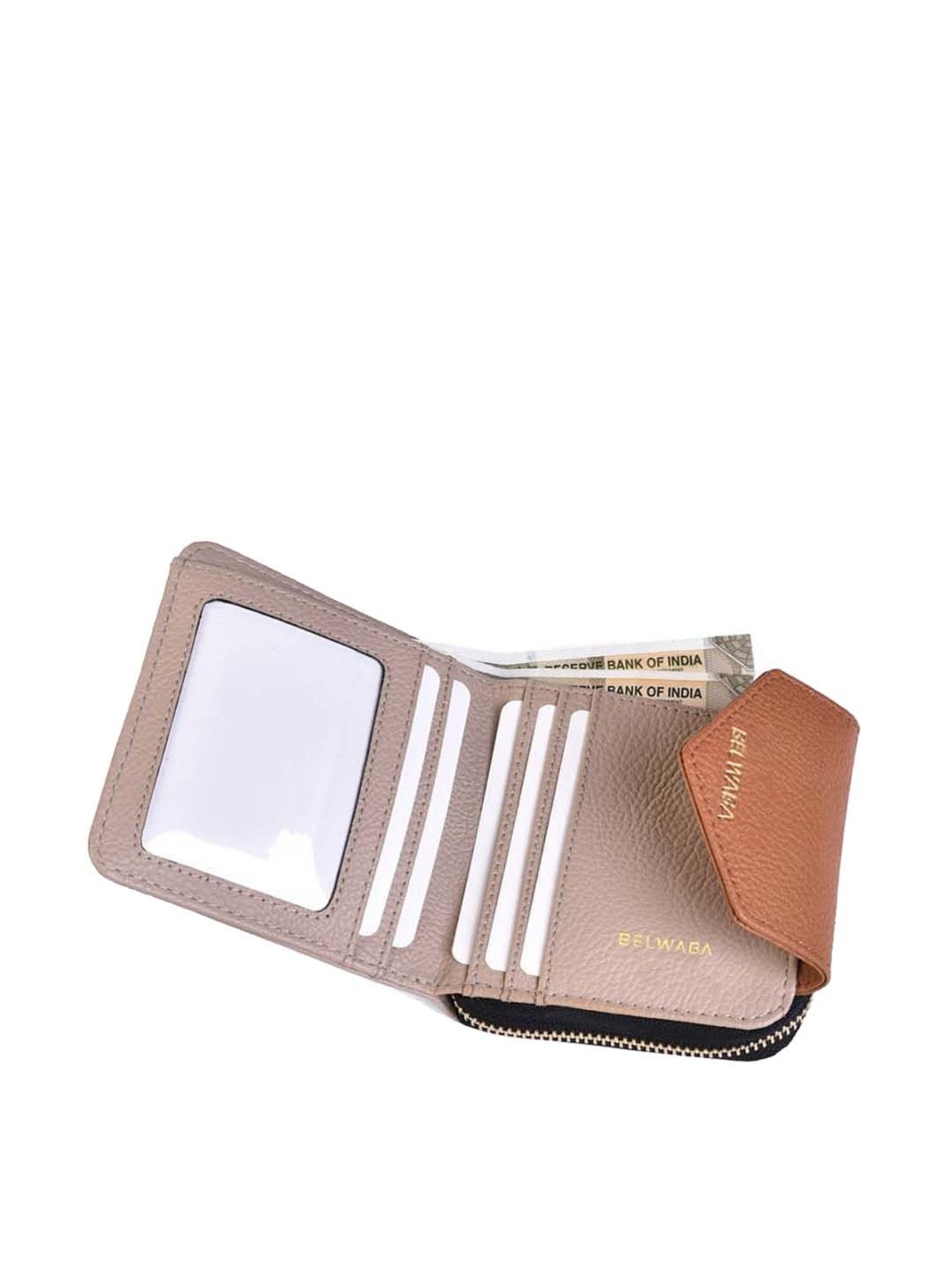 BELWABA Beige Color Block Zip Around Wallet for Women