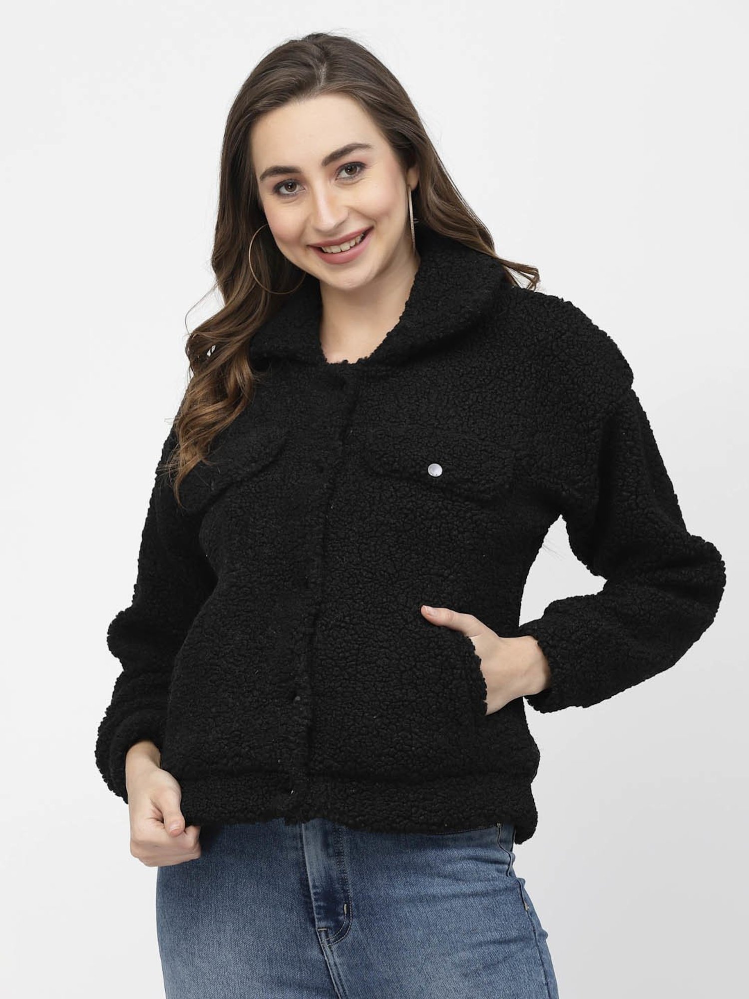 Juelle Black Front-Open Sweatshirt