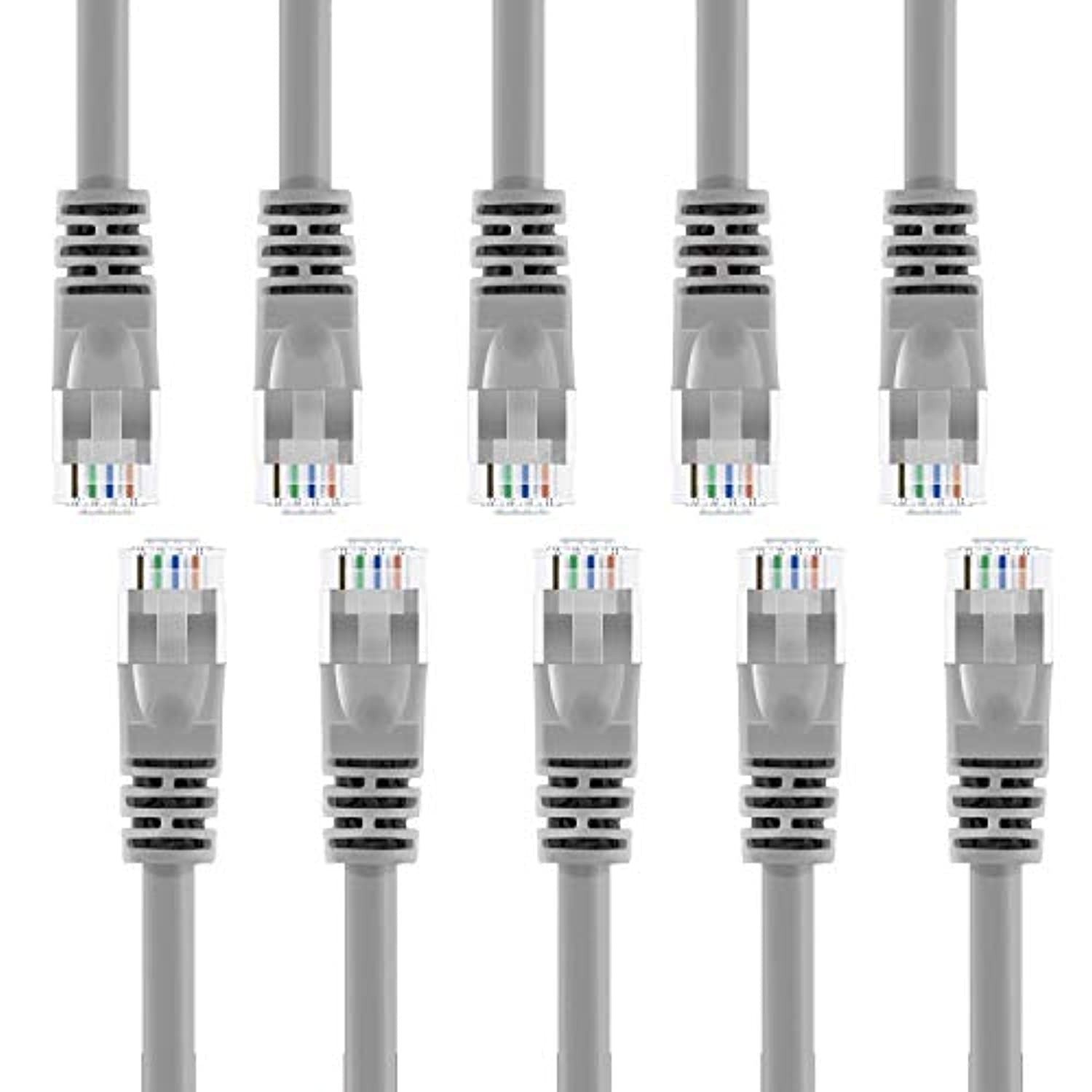 GearIT 10 Pack, Cat 6 Ethernet Cable Cat6 Snagless Patch 10 Feet - Computer LAN Network Cord, Gray - Compatible with 10 Port Switch POE 10port Gigabit (10CAT6E-GRAY-10PACK)
