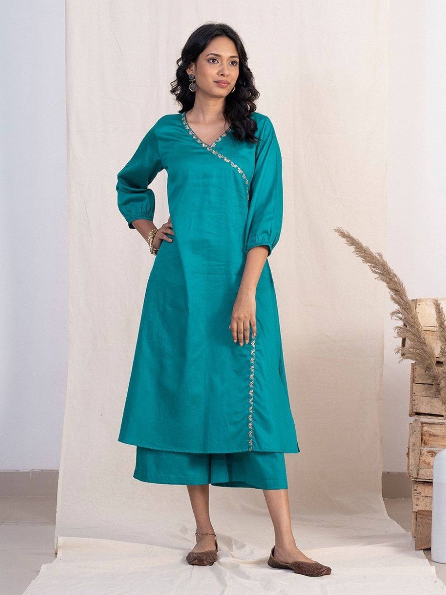 Akiso Jashn Blue Angrakha Embroidery Kurta Set With Plazzo