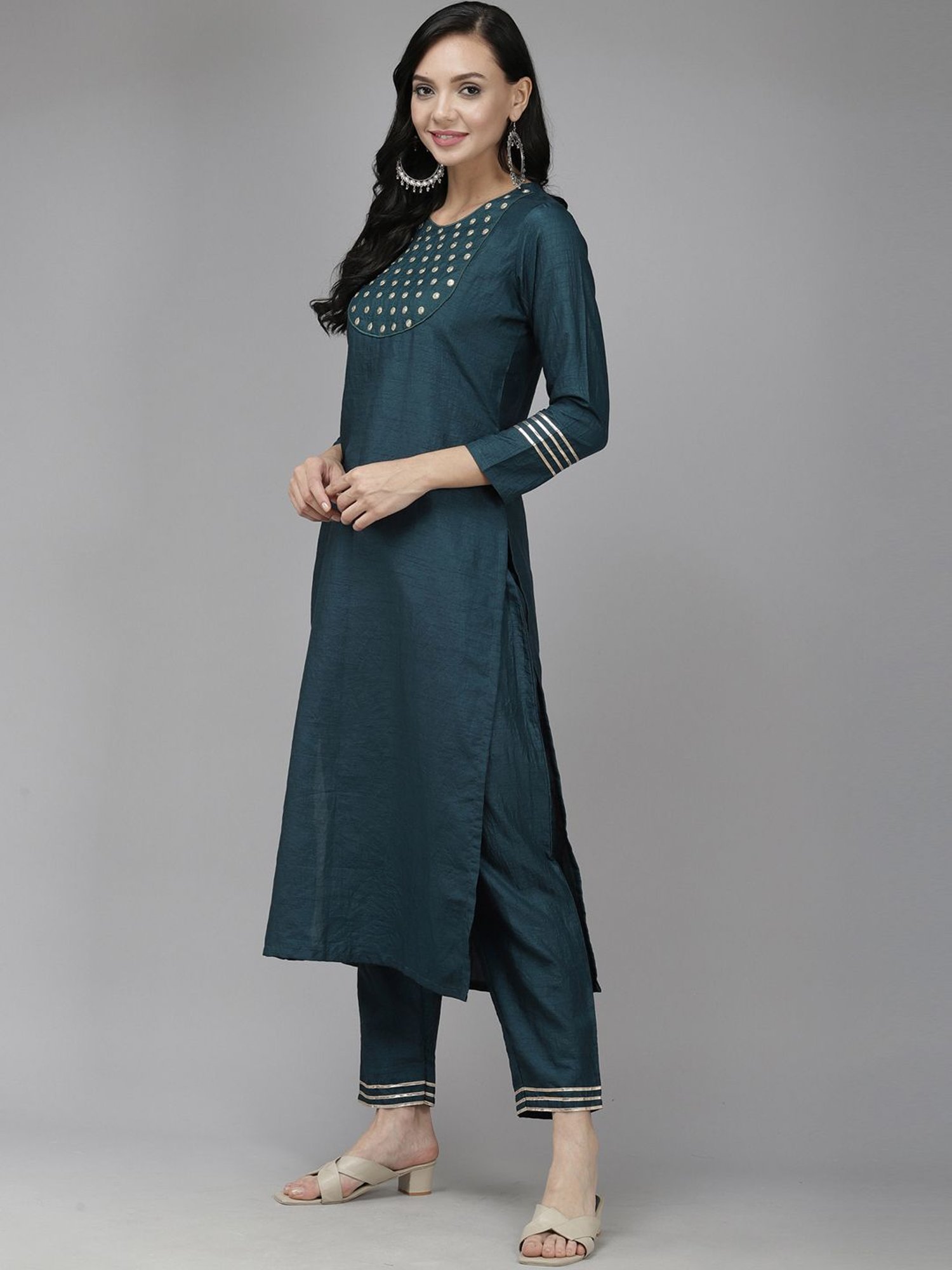 Indo Era Blue Embroidered Kurta Pant Set