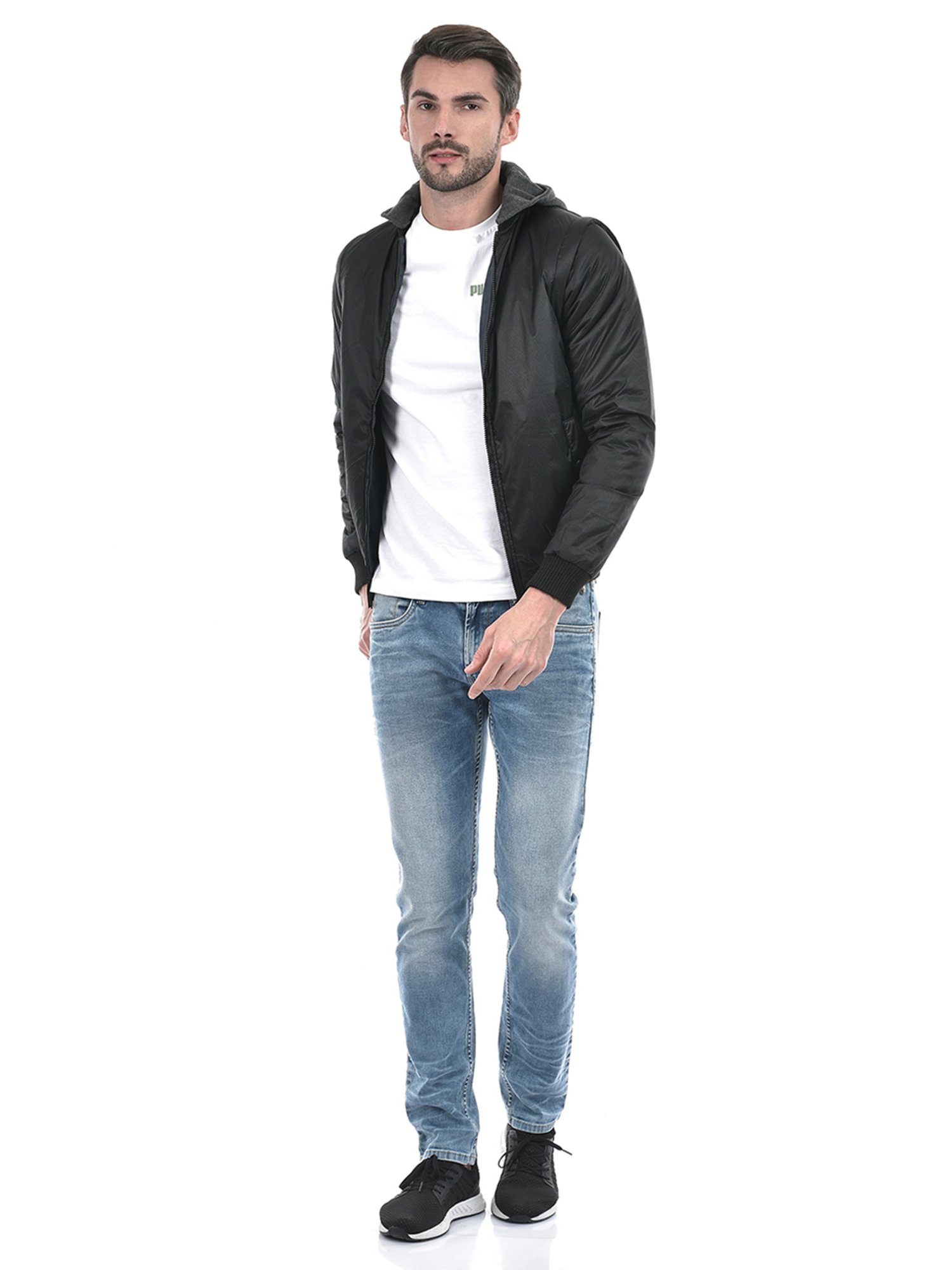 Lawman Pg3 Black & Charcoal Regular Fit Self Design Reversible Jacket