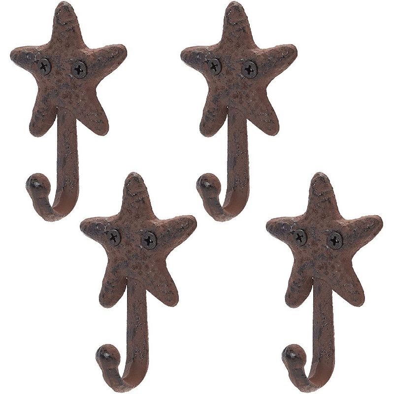 Okuna Outpost 4 Pack Dark Bronze Cast Iron Beach Starfish Decorative Wall Hooks, 0.3 x 2.6 x 4 in