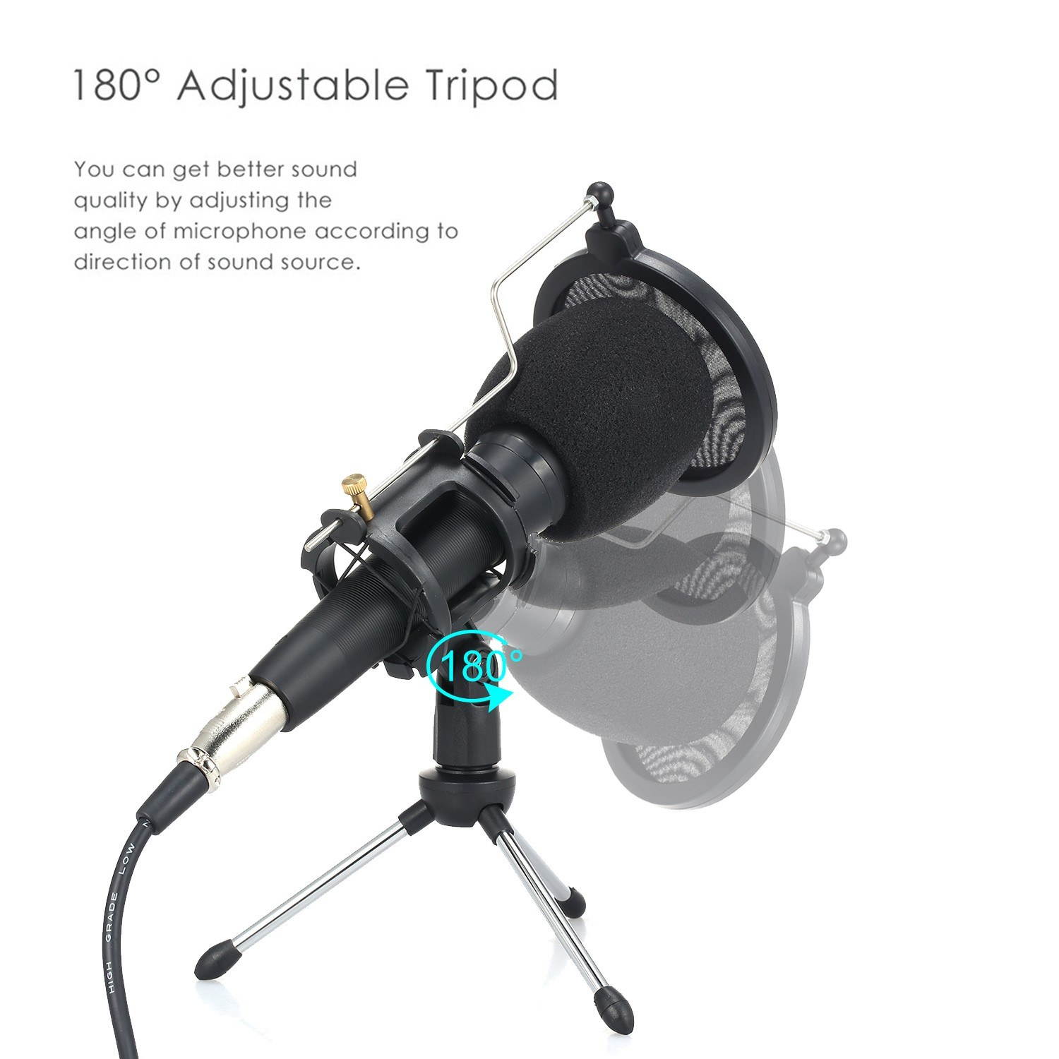 Professional Condenser Microphone with Stand 3.5mm for Computer Phone PC Microphone Mic for Sing Recording Live Broadcast