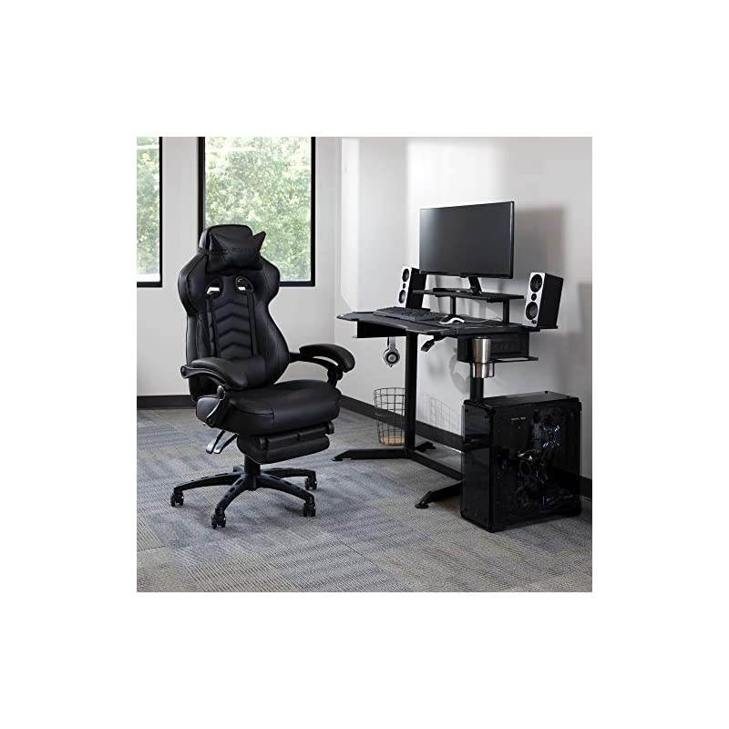 110 Racing Style Gaming Chair, Reclining Ergonomic Chair with Footrest, in Black (RSP-110-BLK)