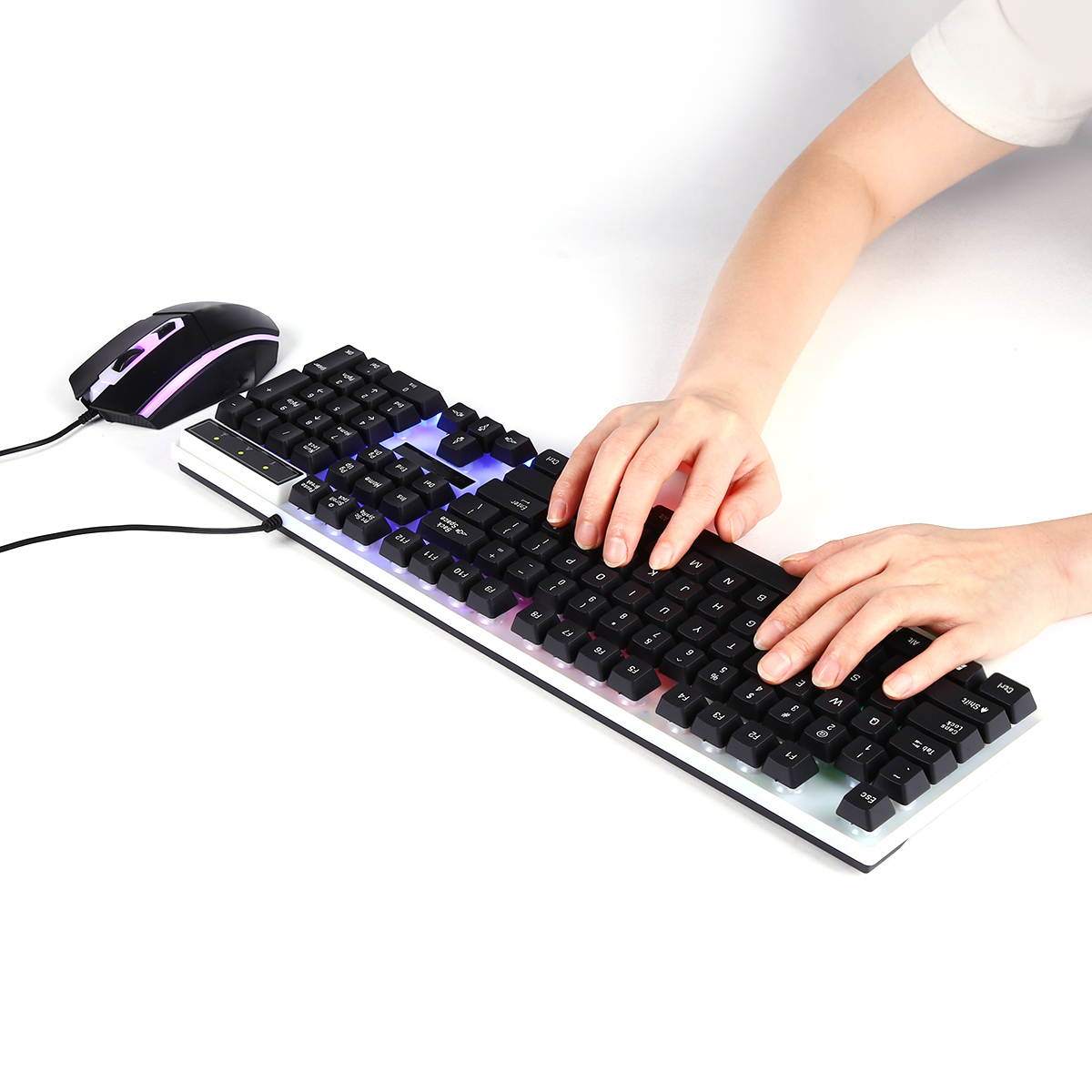 FirstPower Gaming RGB Keyboard and Mouse LED Colorful Backlit Ergonomic Design Wired Keyboards for PC Computer Laptop