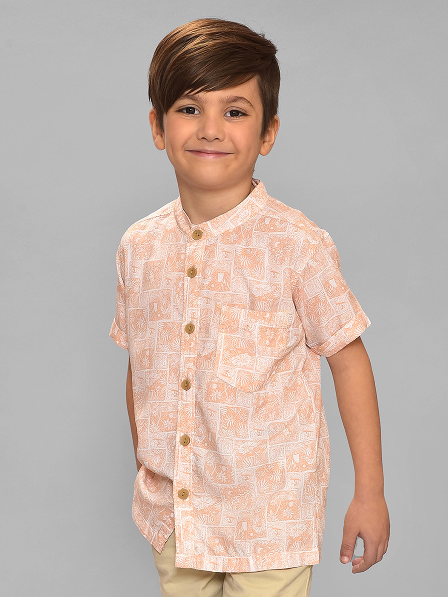 MiArcus Kids Peach Printed Shirt