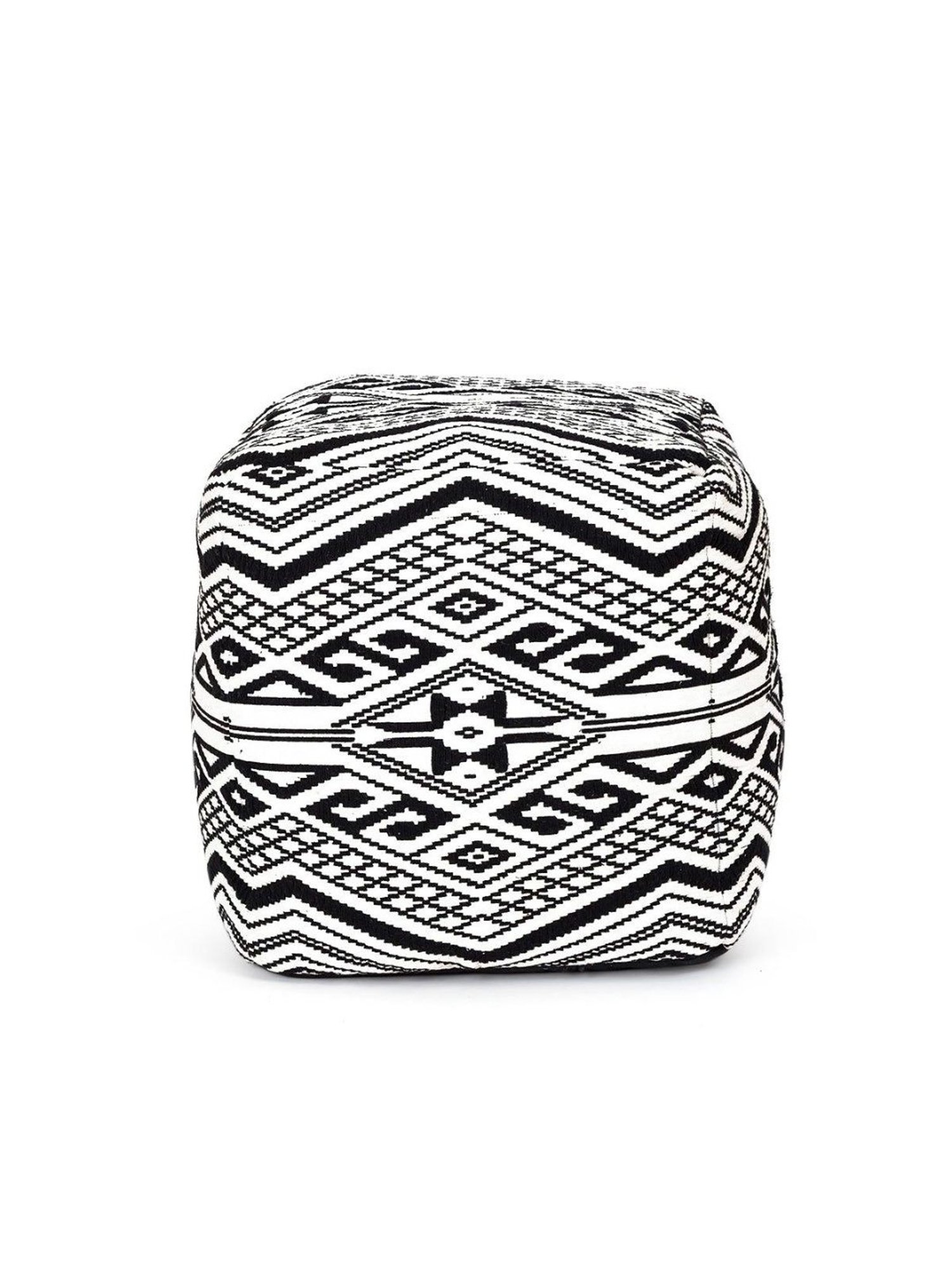 Home4U Enervee Woven Black & White Cotton Pouffe