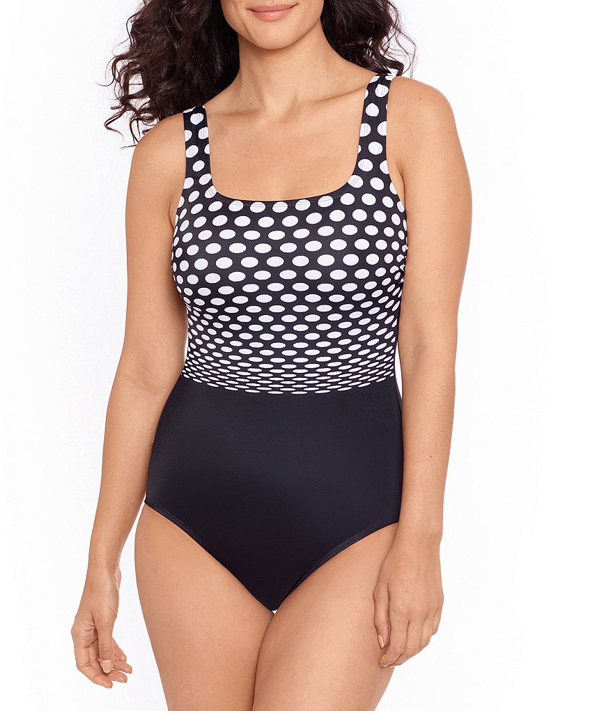 Reebok Covered In Dots Scoop Neck Tummy Control One Piece Swimsuit