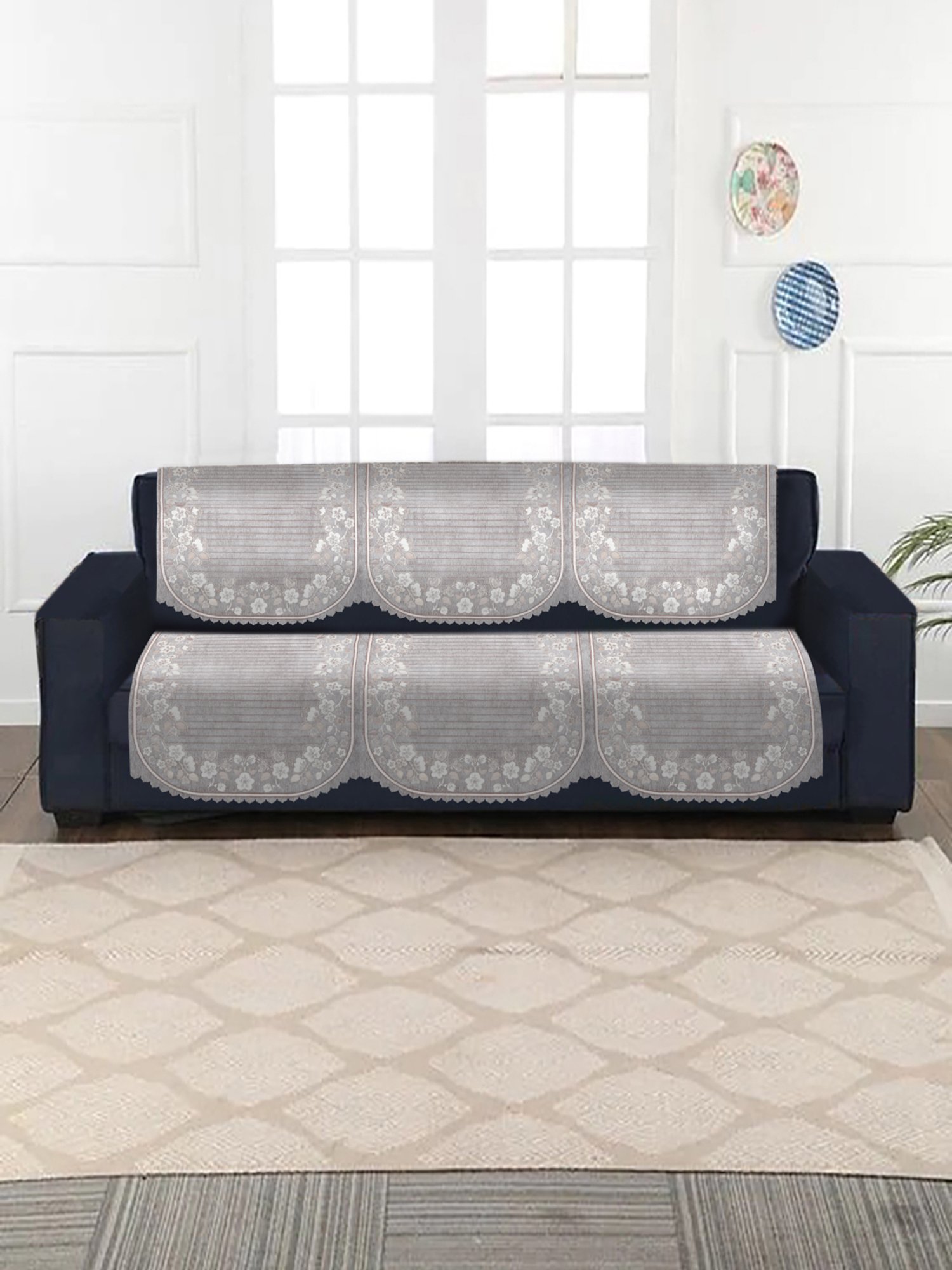 HOSTA HOMES Woven Grey 5 Seater Without Arm Rest Sofa Cover