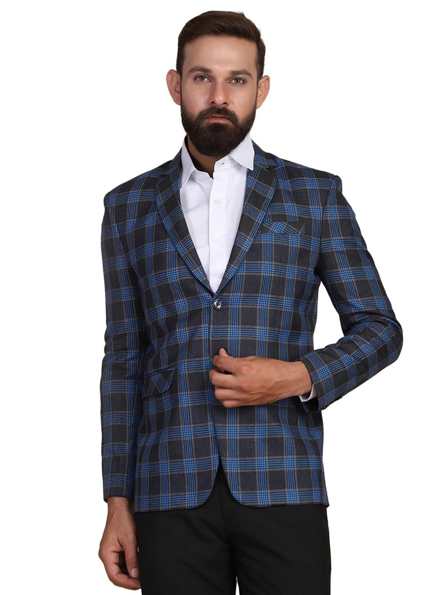 TAHVO Blue  Slim Fit Checks Two Piece Suit