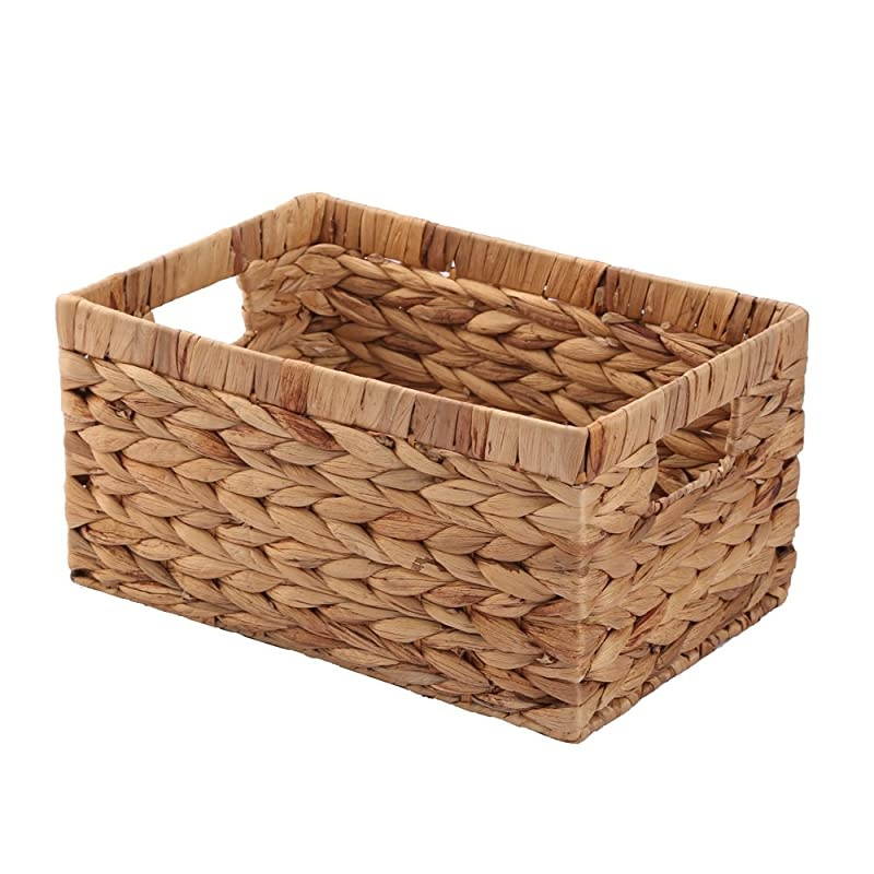 Woven Natural Water hyacinth Rectangular Storage Baskets with inside HandleLarge