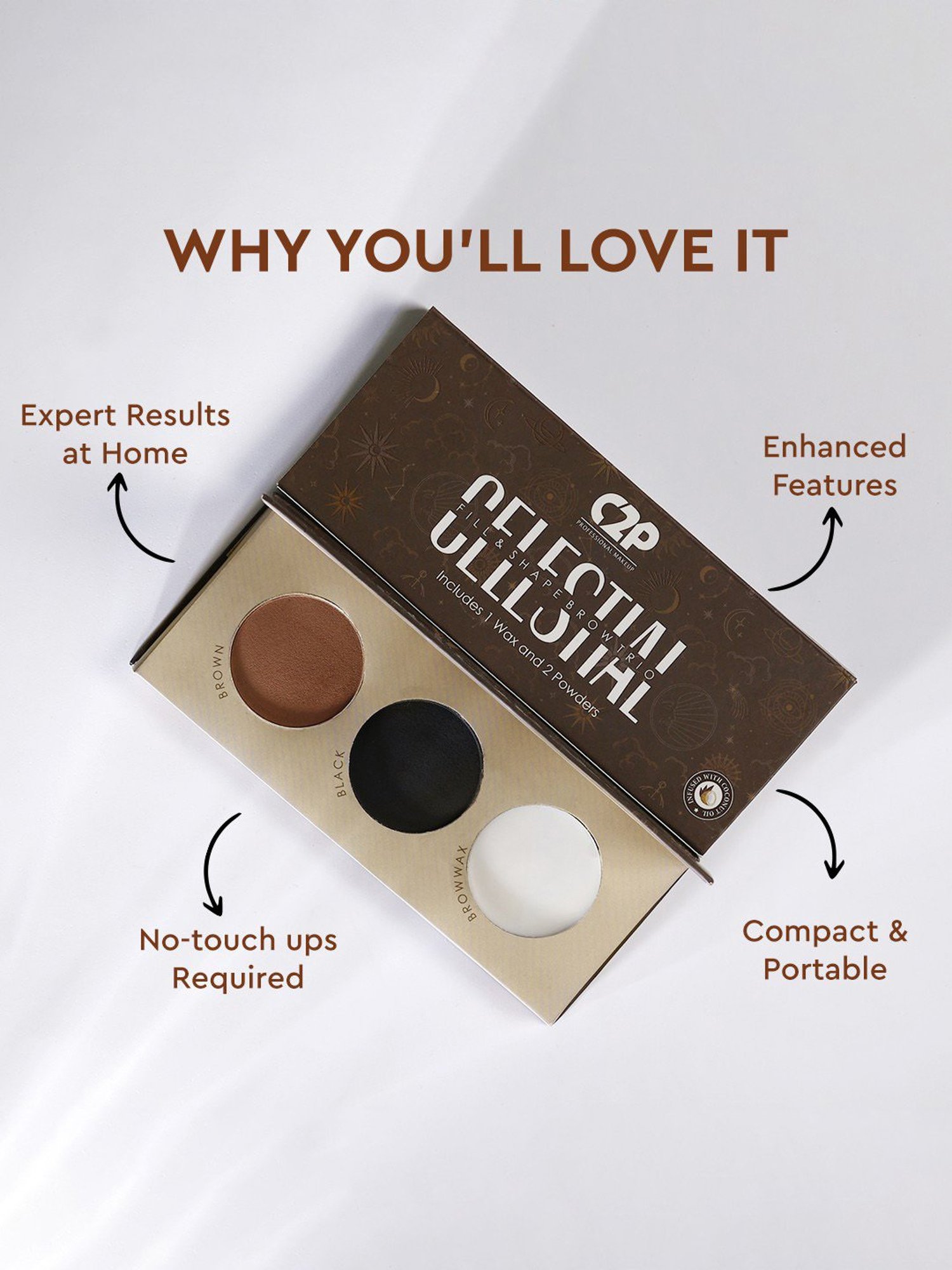 C2P PROFESSIONAL MAKEUP Celestial 3 in 1 Eyebrow Palette - 12 gm